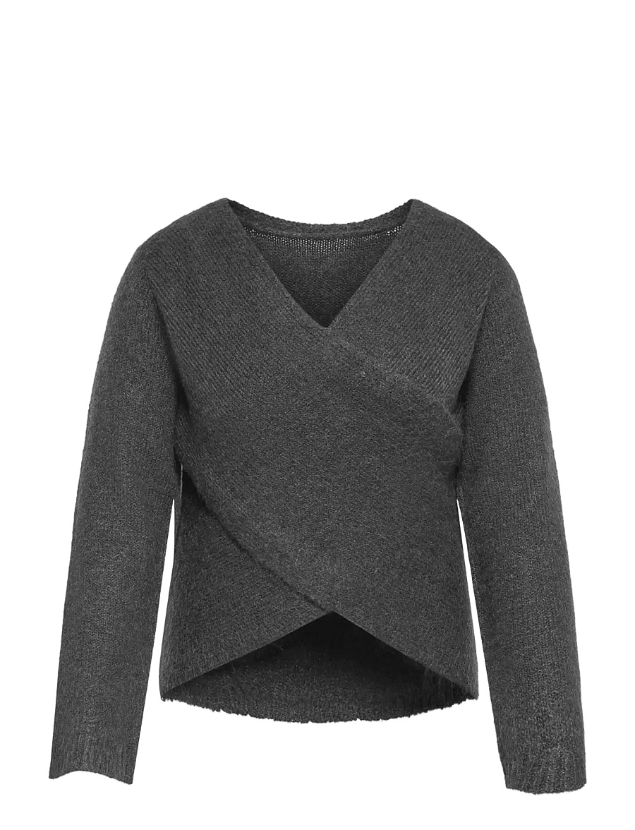 ONLY Carmakoma - CARMAGGIE LS CROSS V-NECK KNT - jumpers - medium grey melange - 0