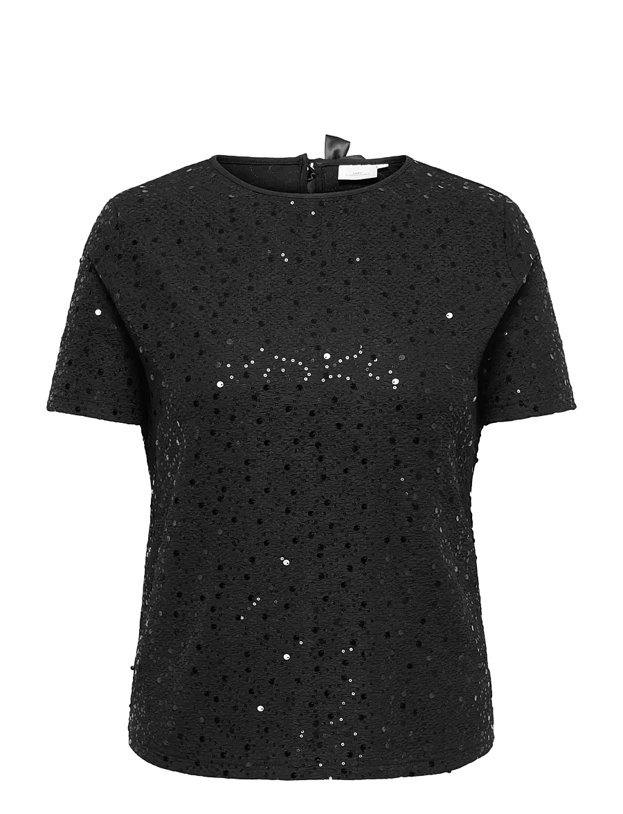 ONLY Carmakoma - CARWHAM 2/4 O-NECK SEQ TOP JRS - short-sleeved blouses - black - 0