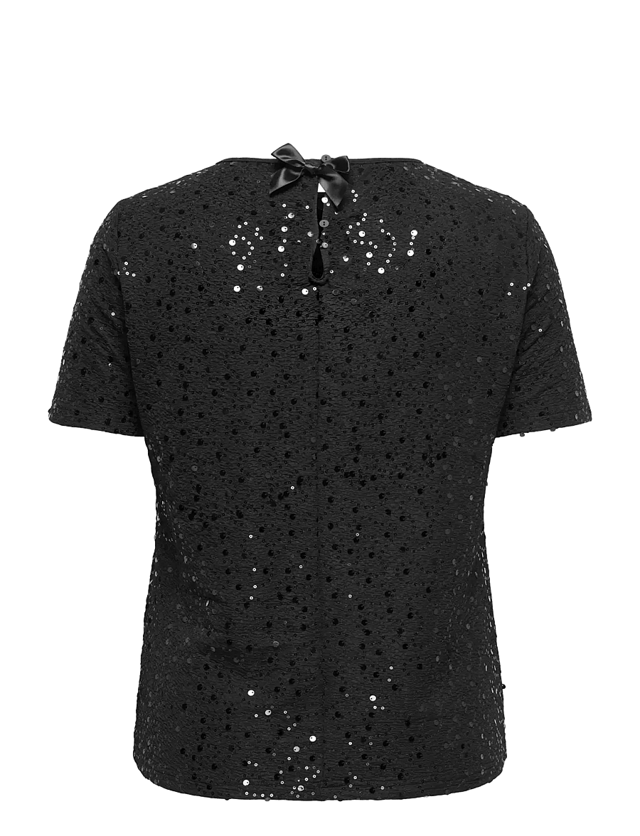 ONLY Carmakoma - CARWHAM 2/4 O-NECK SEQ TOP JRS - short-sleeved blouses - black - 1
