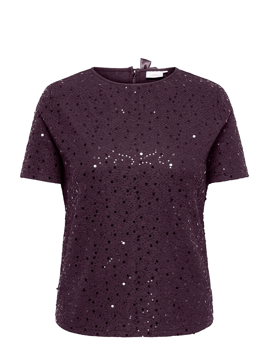 ONLY Carmakoma - CARWHAM 2/4 O-NECK SEQ TOP JRS - kortærmede bluser - plum perfect - 0