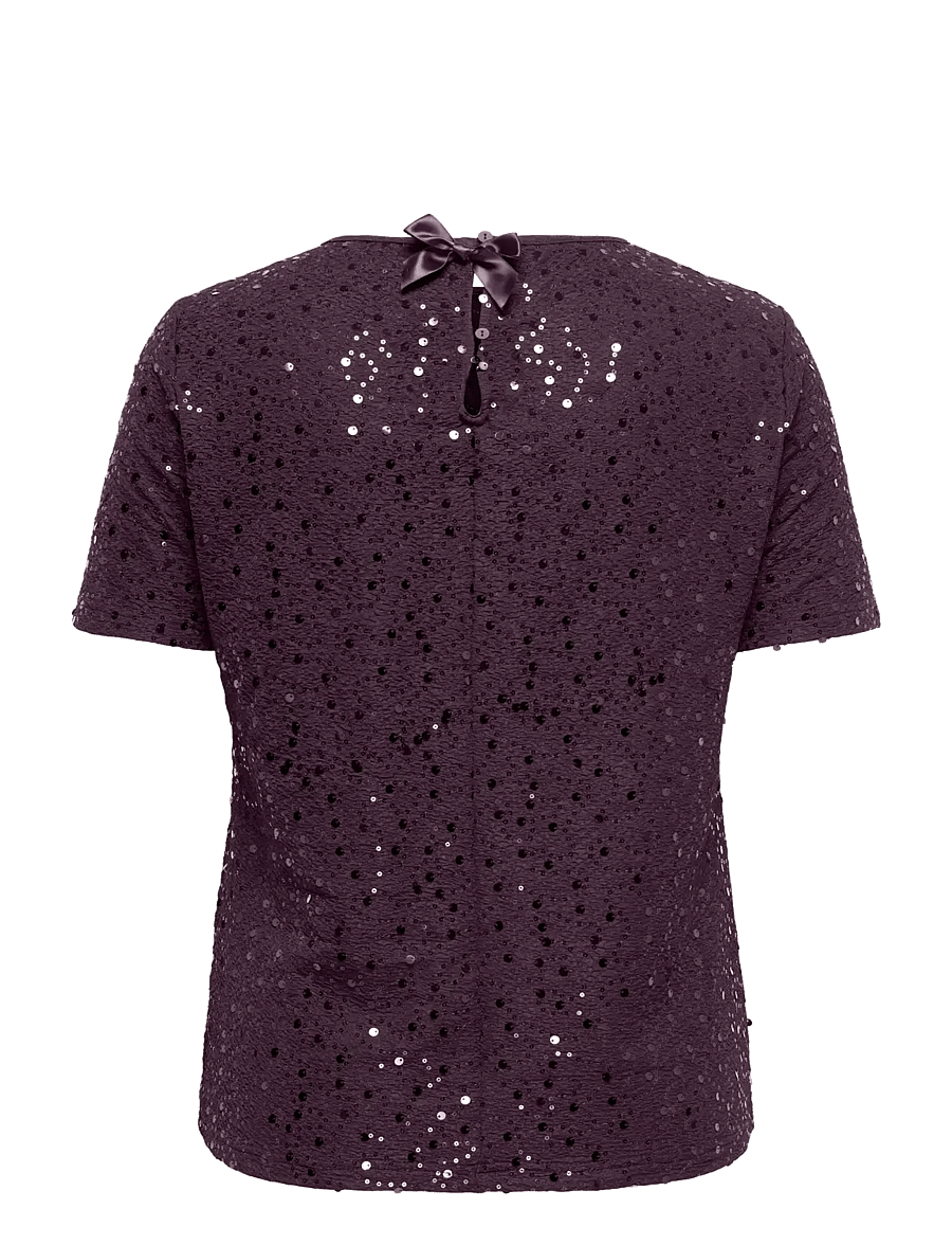 ONLY Carmakoma - CARWHAM 2/4 O-NECK SEQ TOP JRS - kortærmede bluser - plum perfect - 1