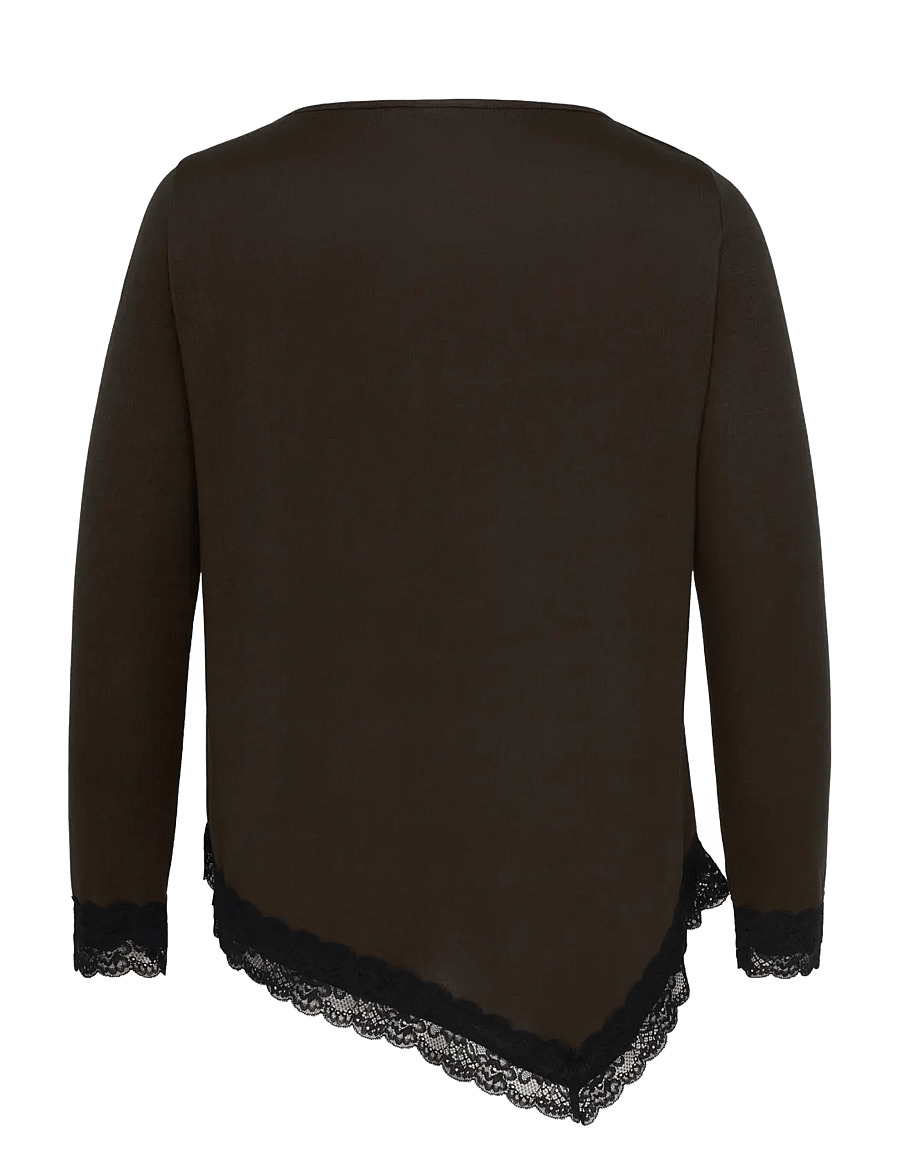 ONLY Carmakoma - CARALBA L/S ASSYMETRIC LACE BLOUSE JRS - coffee bean - 1