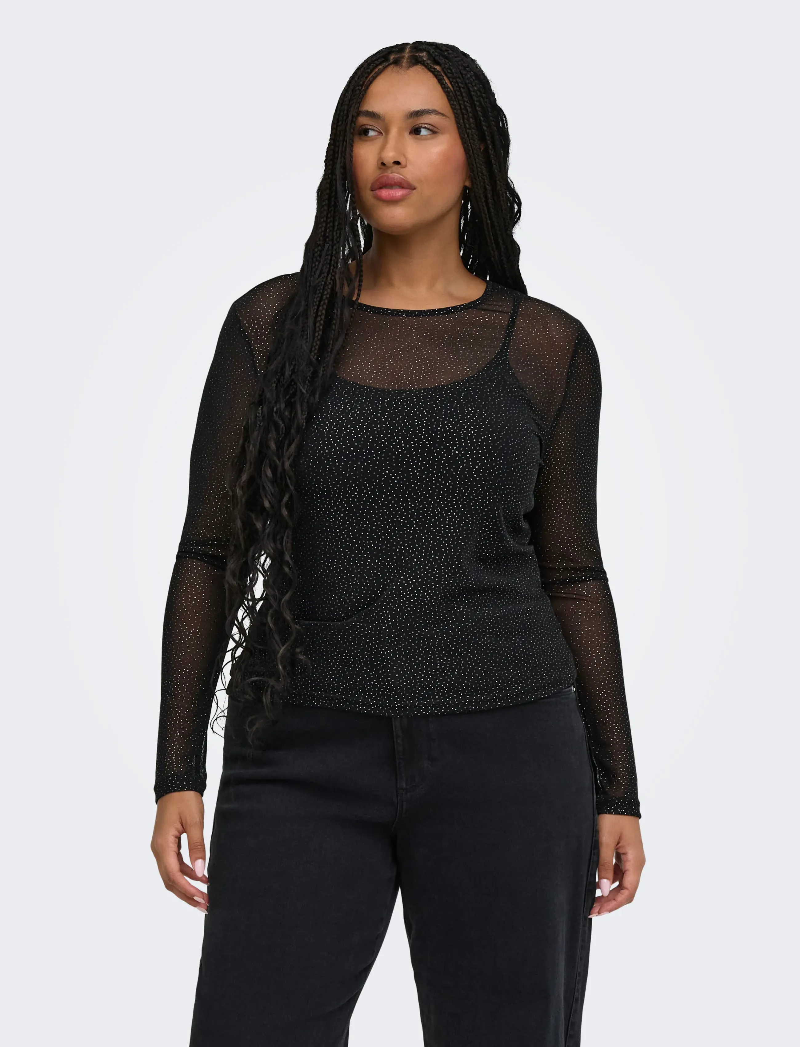 Caropus L/S Mesh Glitter Top Jrs
