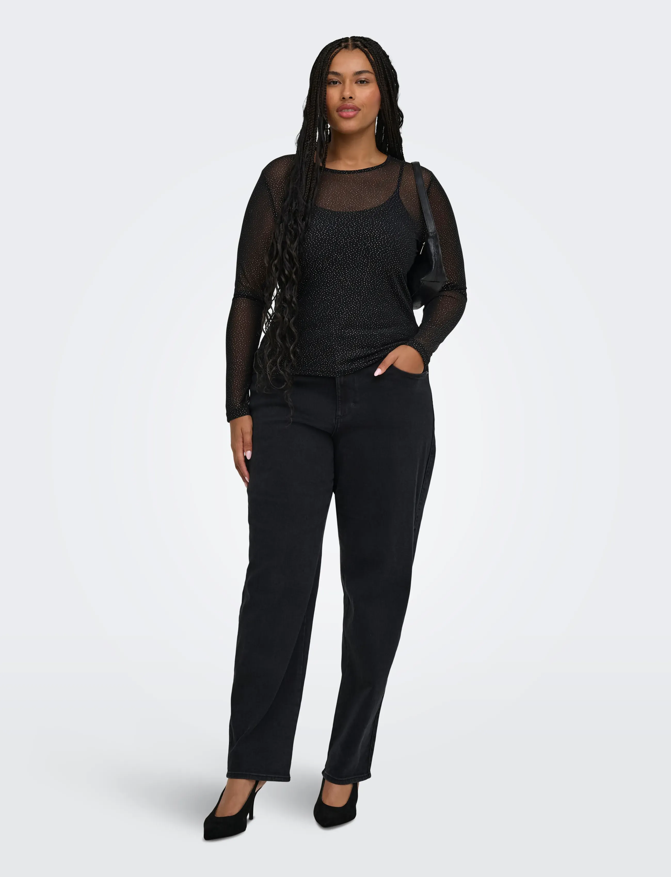 ONLY Carmakoma - CAROPUS L/S MESH GLITTER TOP JRS - langärmlige tops - black - 4