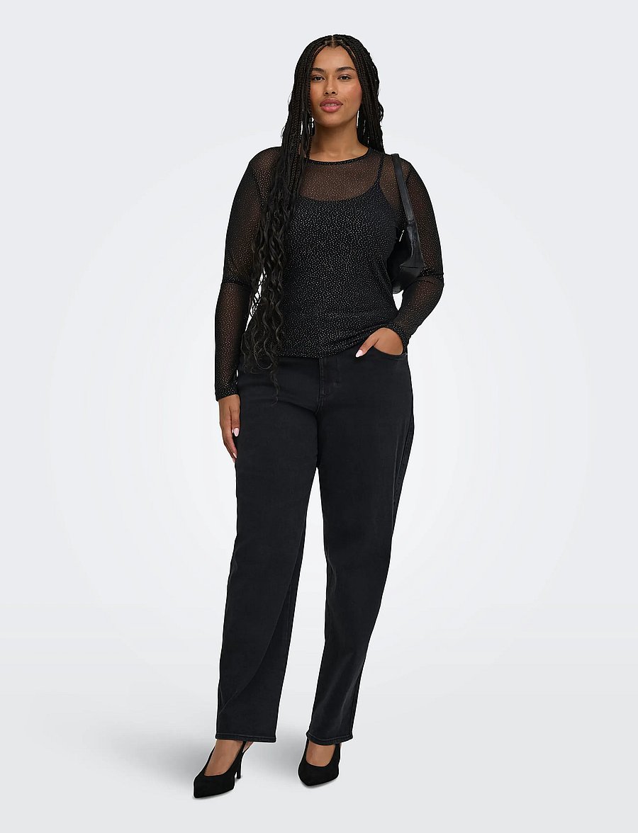 ONLY Carmakoma - CAROPUS L/S MESH GLITTER TOP JRS - langärmlige tops - black - 4