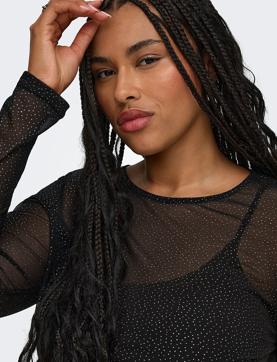 ONLY Carmakoma - CAROPUS L/S MESH GLITTER TOP JRS - langärmlige tops - black - 5