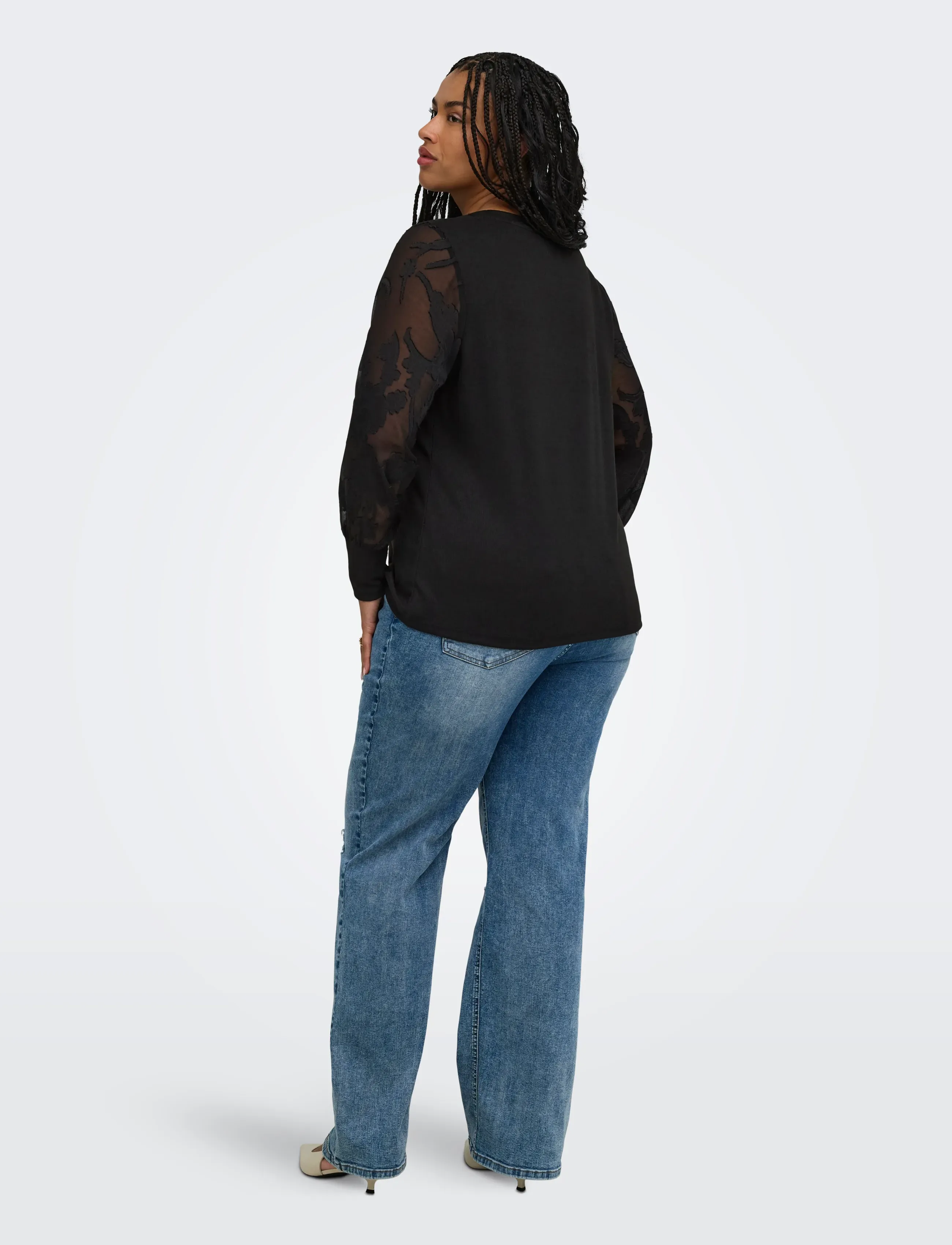 ONLY Carmakoma - CARAMILLA L/S O-NECK MIX BLOUSE JRS - black - 3