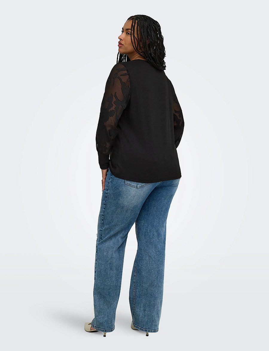 ONLY Carmakoma - CARAMILLA L/S O-NECK MIX BLOUSE JRS - black - 3