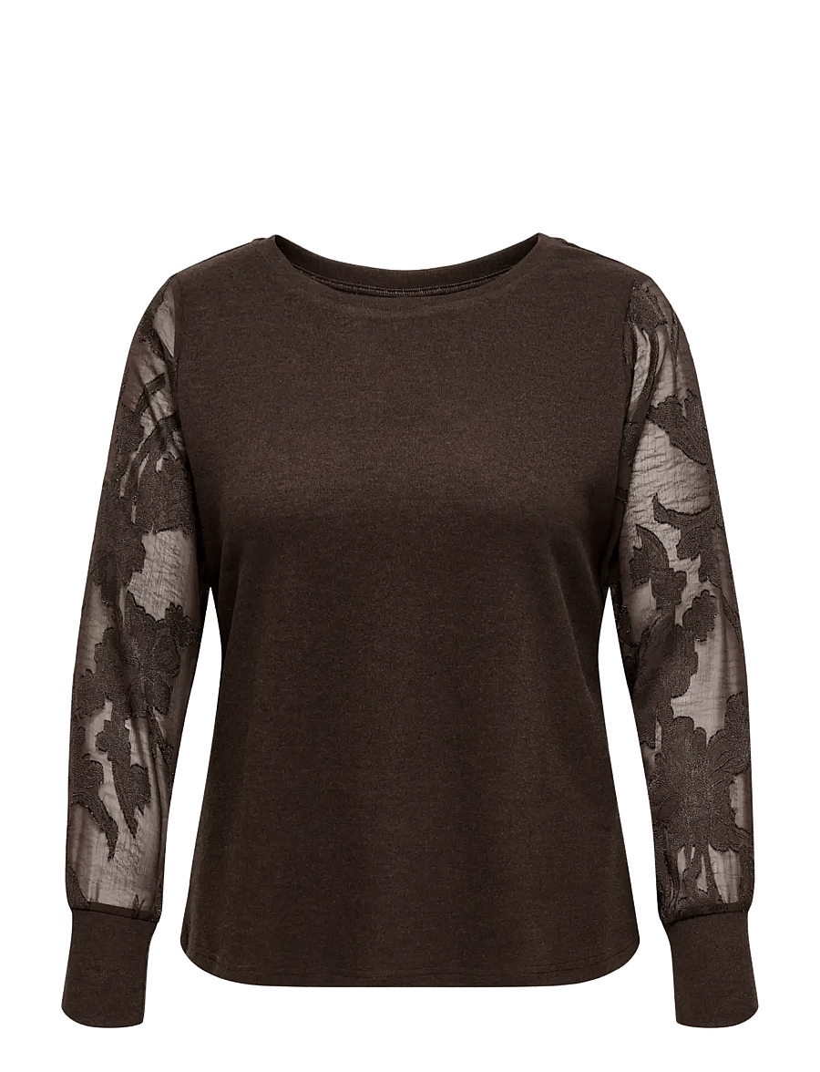 ONLY Carmakoma - CARAMILLA L/S O-NECK MIX BLOUSE JRS - langärmelige blusen - coffee bean - 1