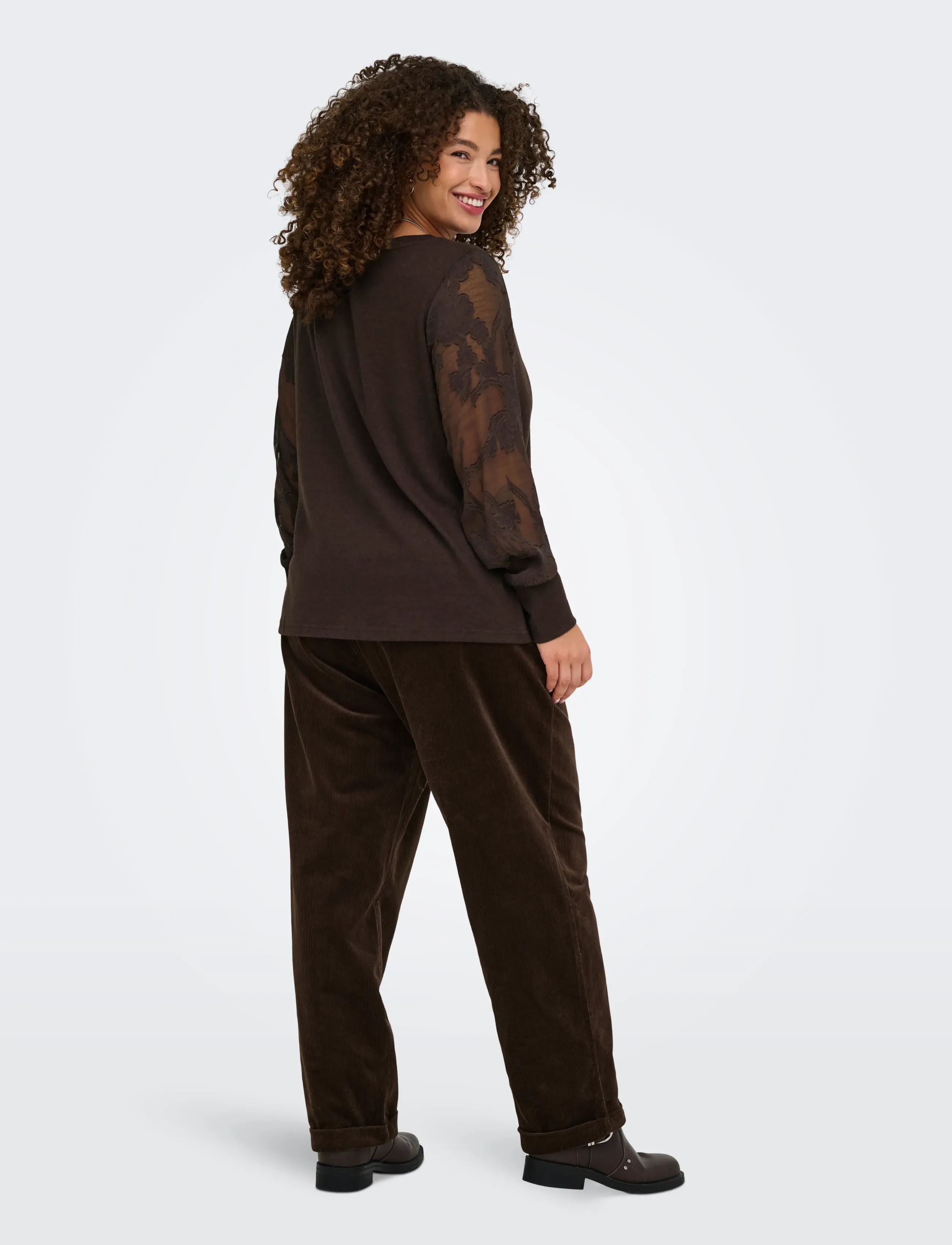 ONLY Carmakoma - CARAMILLA L/S O-NECK MIX BLOUSE JRS - langärmelige blusen - coffee bean - 3