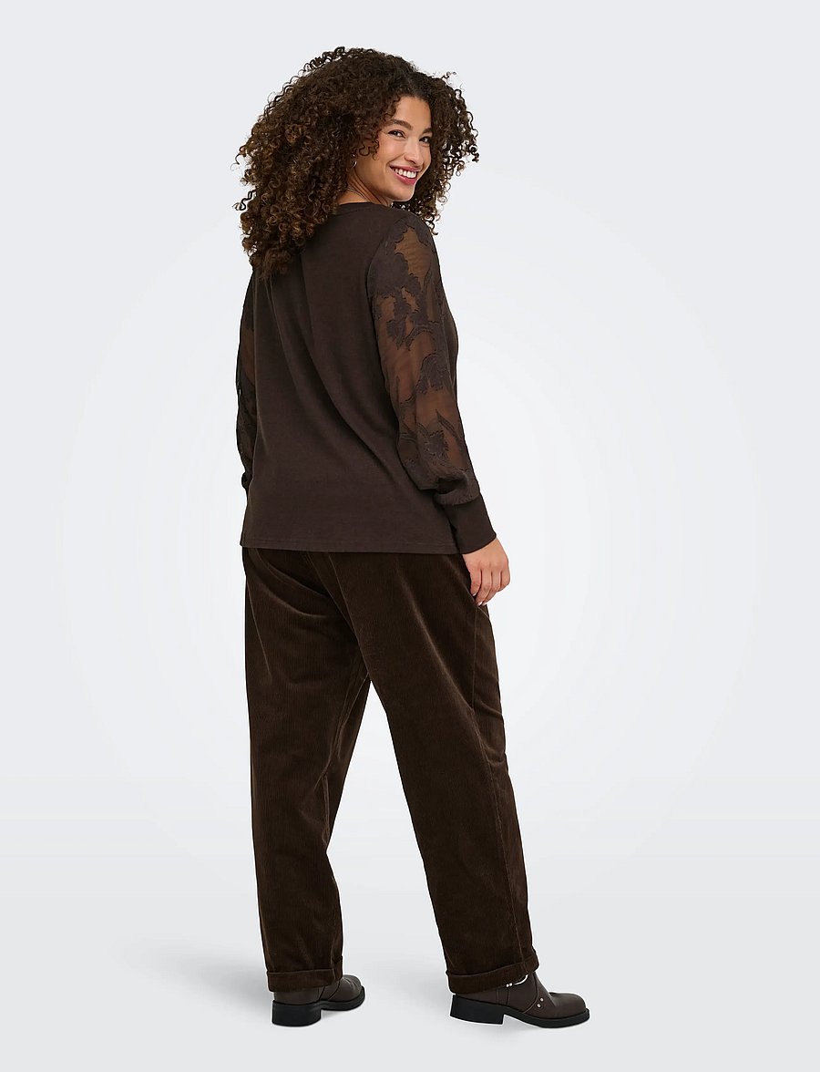 ONLY Carmakoma - CARAMILLA L/S O-NECK MIX BLOUSE JRS - langärmelige blusen - coffee bean - 3