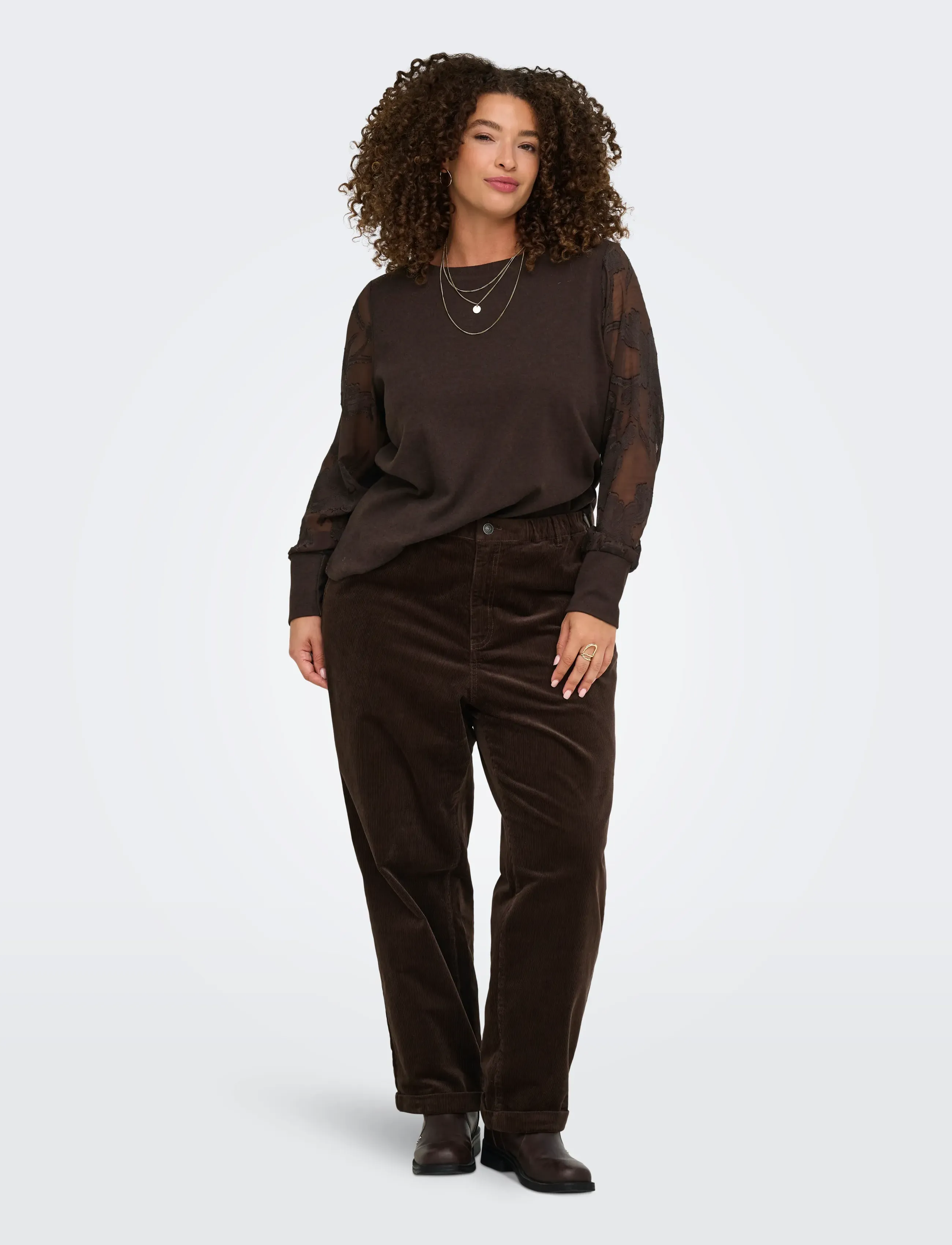 ONLY Carmakoma - CARAMILLA L/S O-NECK MIX BLOUSE JRS - langärmelige blusen - coffee bean - 4