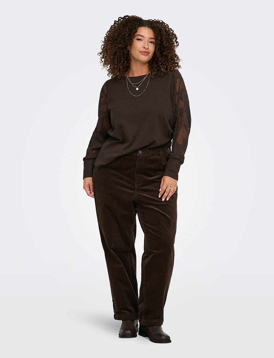 ONLY Carmakoma - CARAMILLA L/S O-NECK MIX BLOUSE JRS - langärmelige blusen - coffee bean - 4
