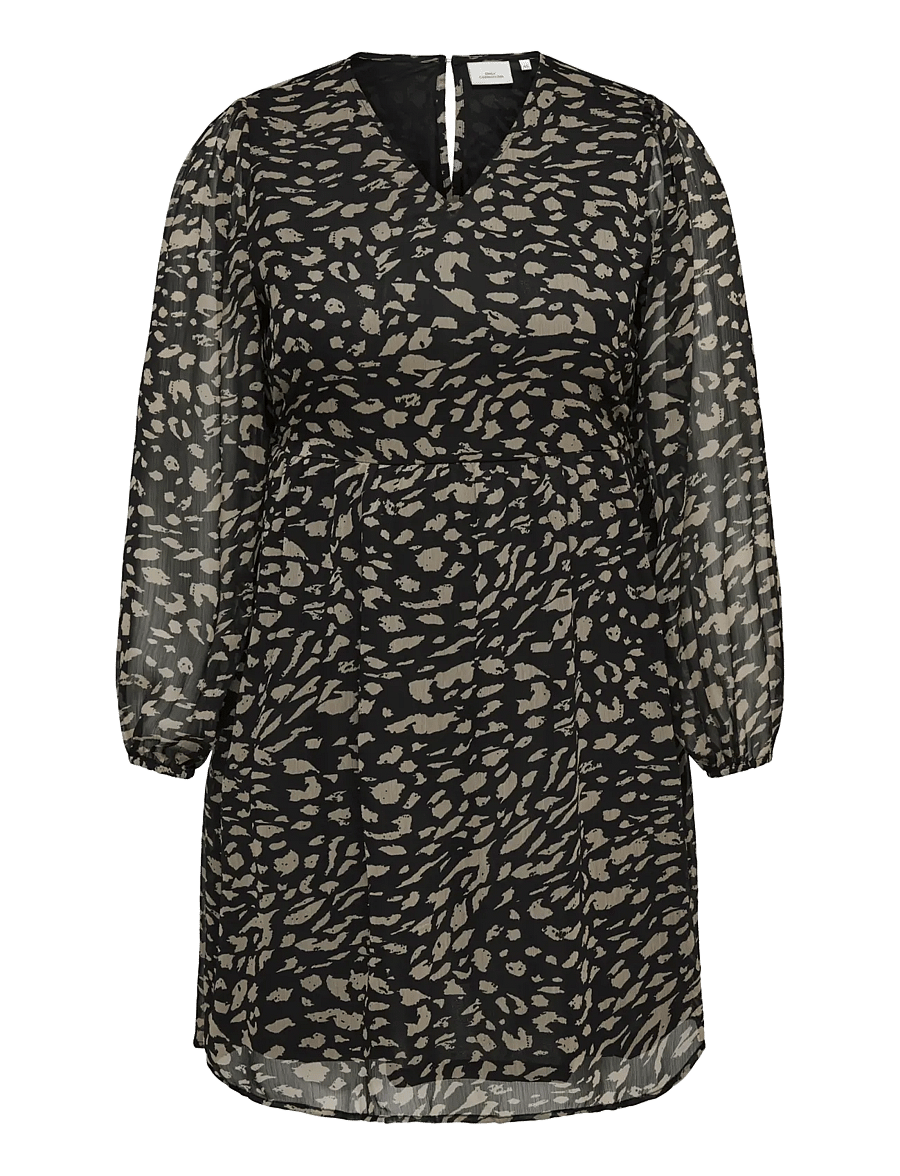 ONLY Carmakoma - CARASTA L/S V-NECK MINI DRESS AOP - black - 0