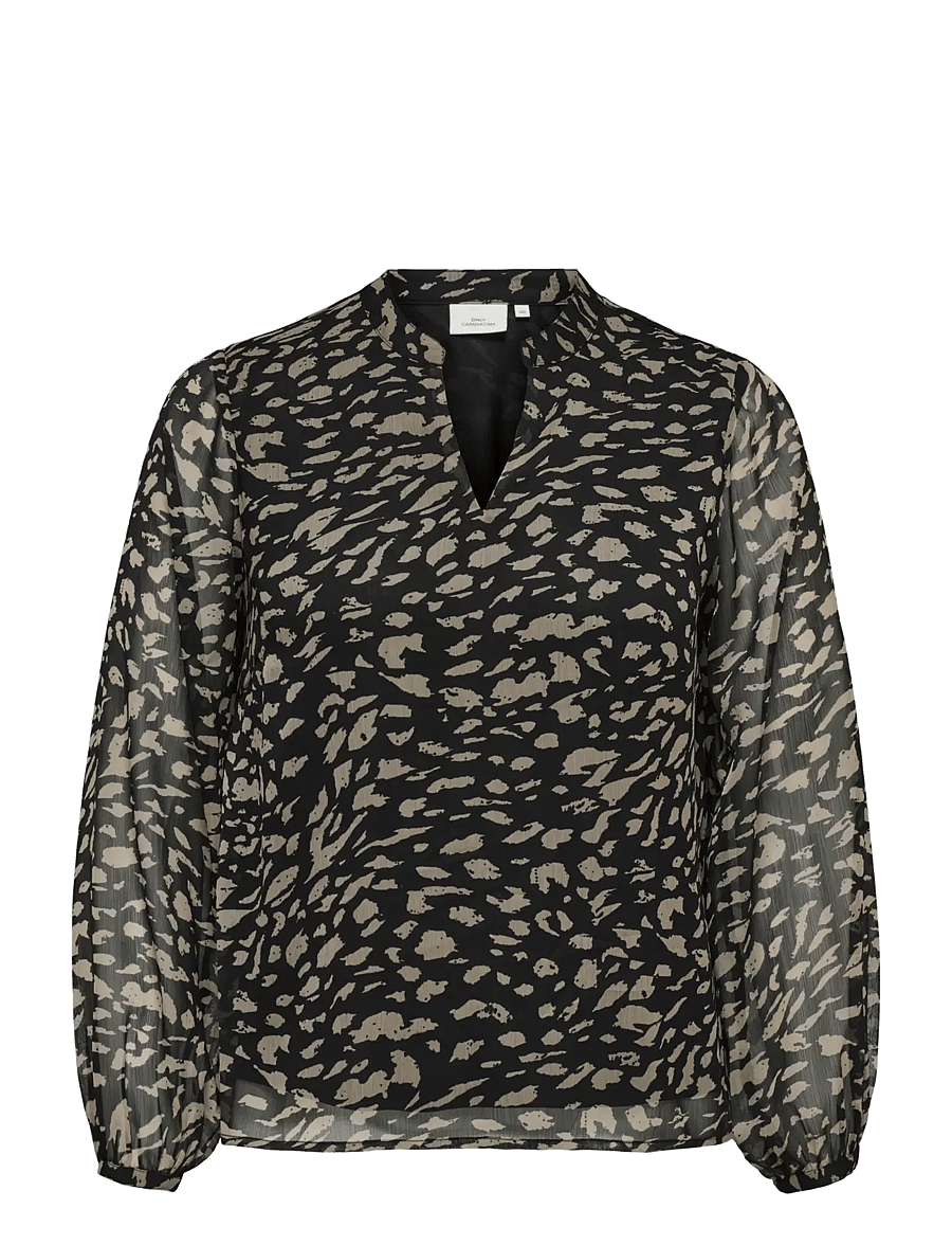 ONLY Carmakoma - CARASTA L/S V-NECK TOP AOP - langärmelige blusen - black - 0