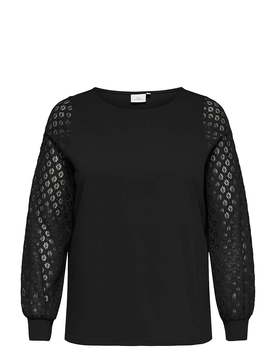 ONLY Carmakoma - CAREFFA L/S BOATNECK LACE BLOUSE JRS - langärmelige blusen - black - 0