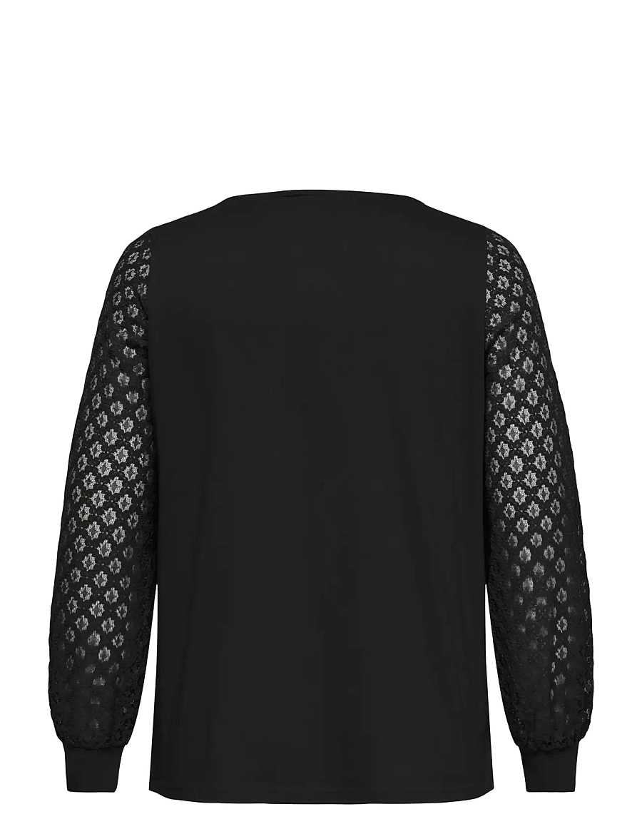 ONLY Carmakoma - CAREFFA L/S BOATNECK LACE BLOUSE JRS - langärmelige blusen - black - 1