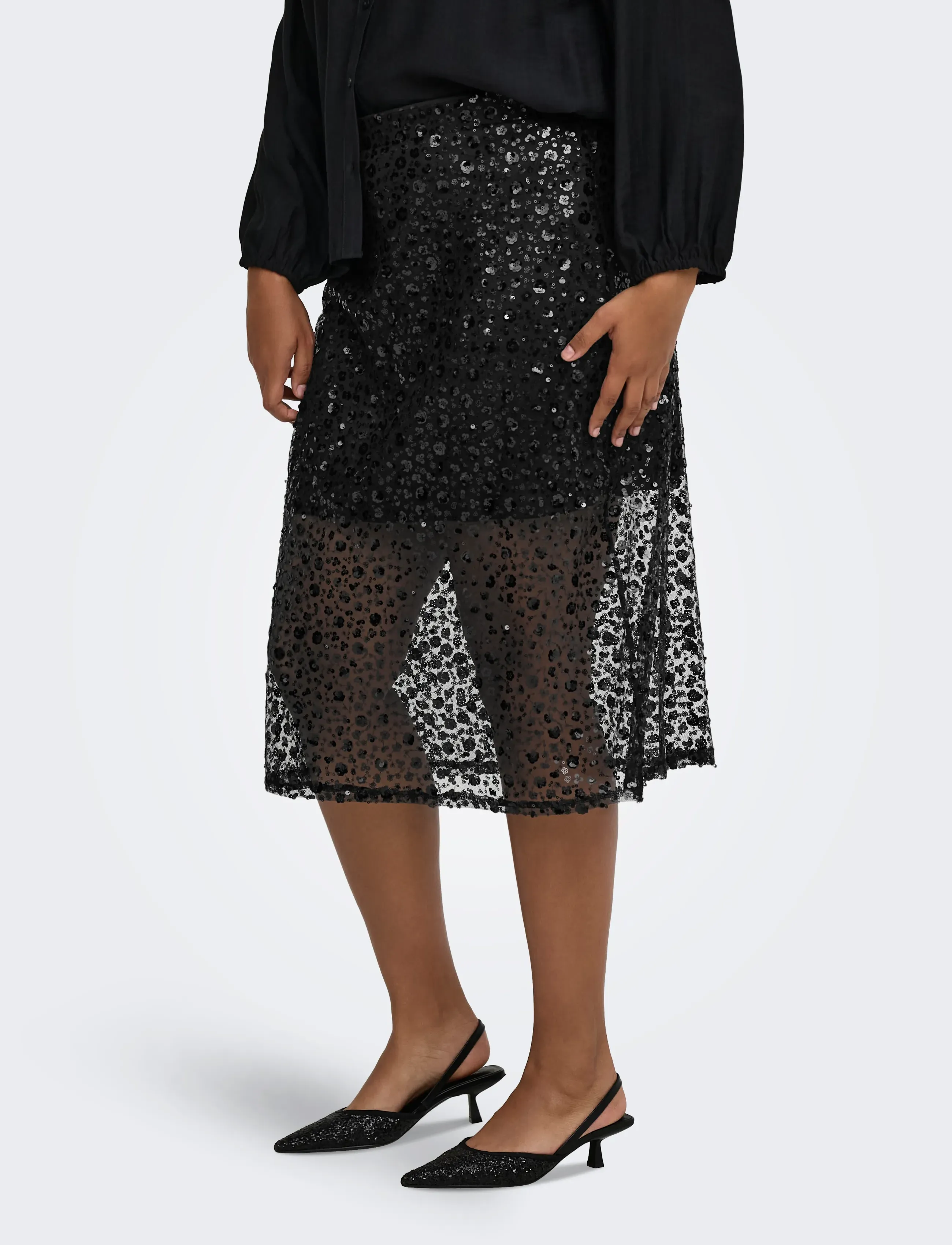 ONLY Carmakoma - CARRHILO SEQUINS MIDAXI SKIRT WVN - sequin skirts - black - 0