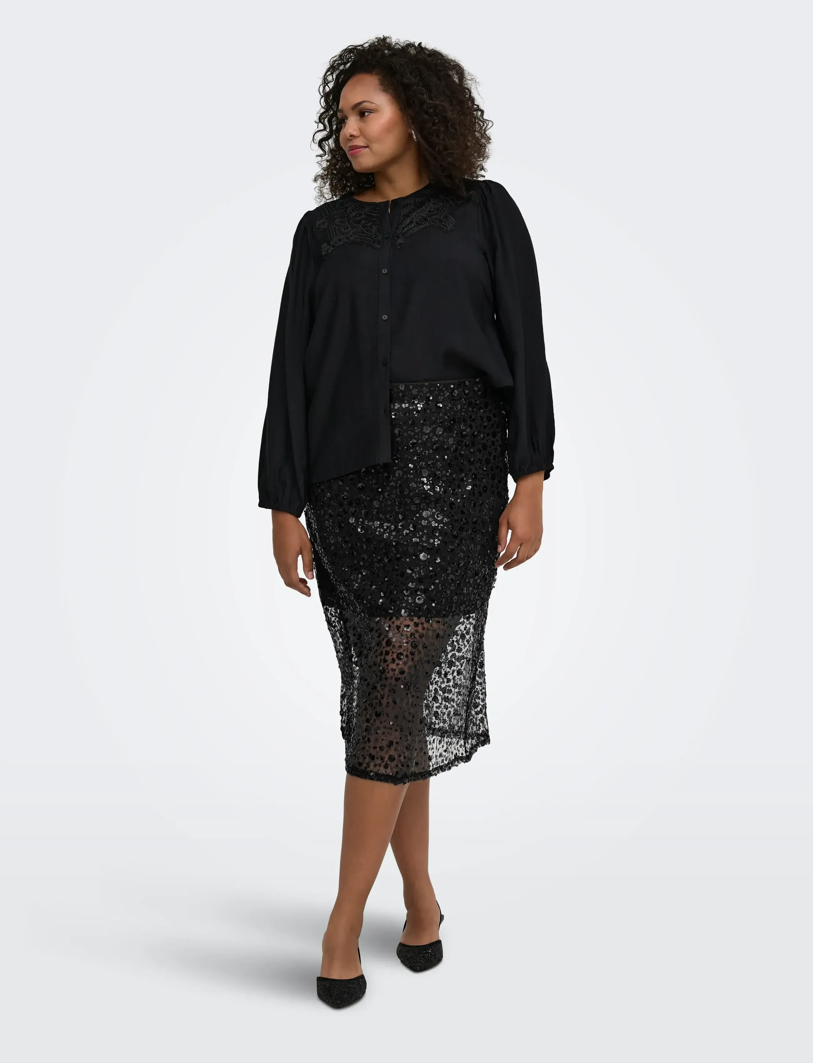 ONLY Carmakoma - CARRHILO SEQUINS MIDAXI SKIRT WVN - sequin skirts - black - 4