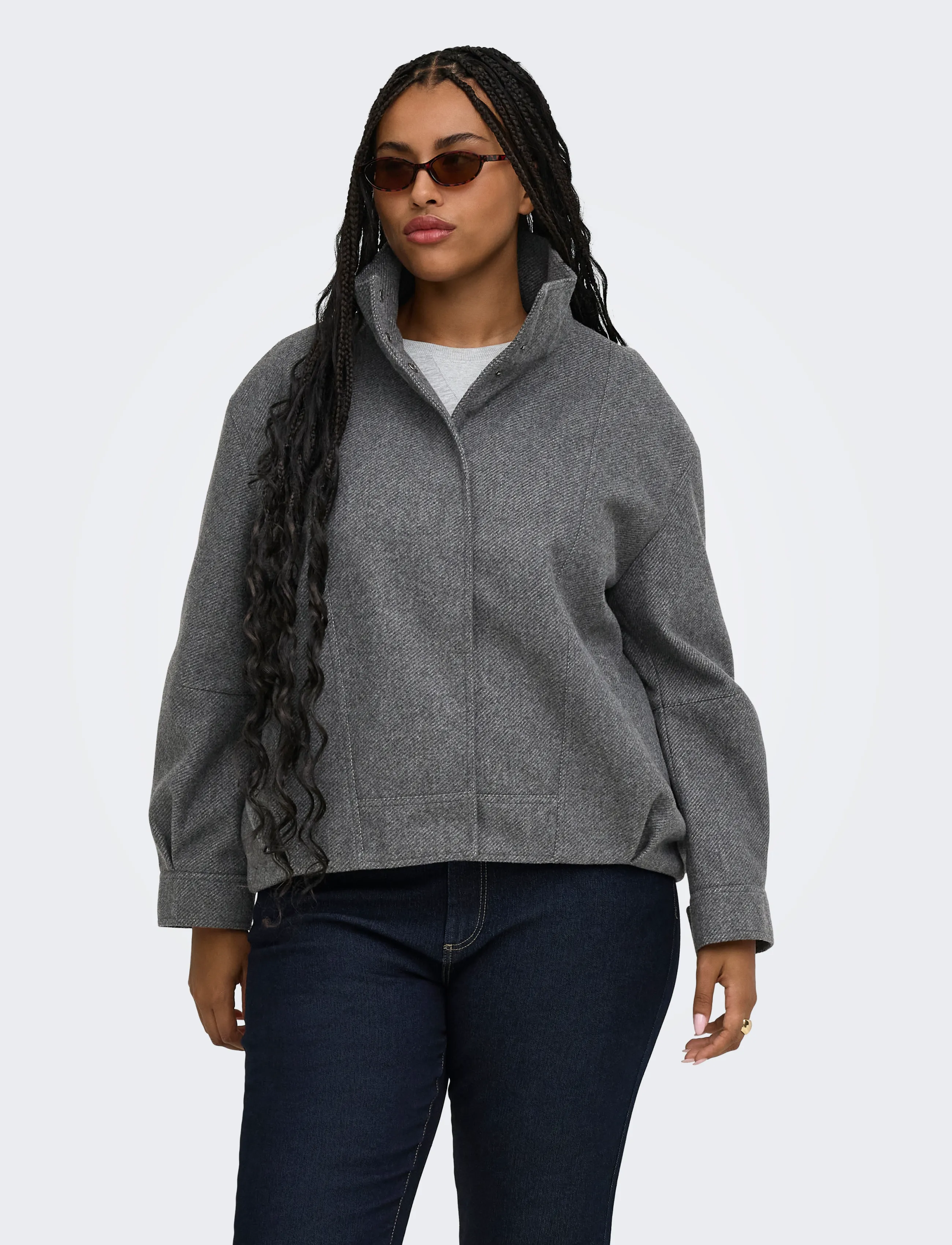 ONLY Carmakoma CARASTA HIGH COLLAR BOMBER JACKET OTW - Jackets & Coats - DARK GREY MELANGE / grey