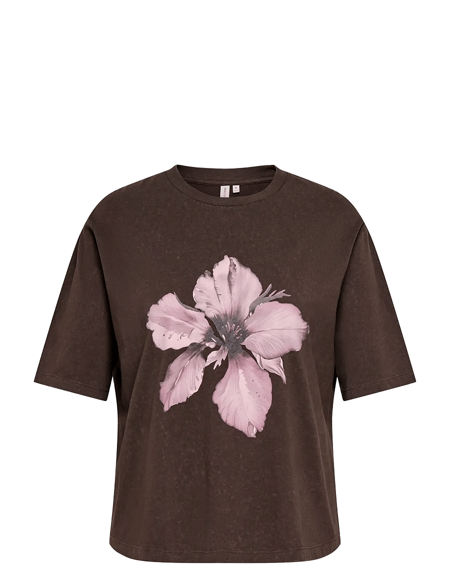 ONLY Carmakoma - CARCADY S/S WASH PRINT LOOSE TEE JRS VP - t-shirts - coffee bean - 0