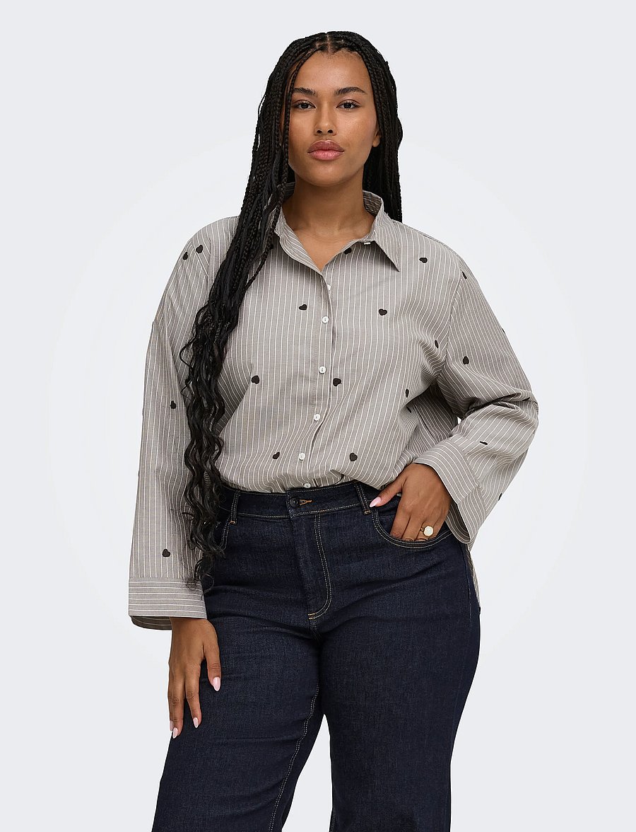 ONLY Carmakoma - CARNEW LINA GRACE STR EMB SHIRT WVN NOOS - coffee bean - 0
