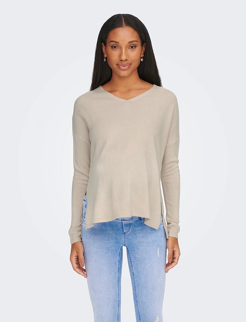Only Maternity - OLMAMALIA L/S V-NECK PULLOVER KNT NOOS - oberteile - pumice stone - 0