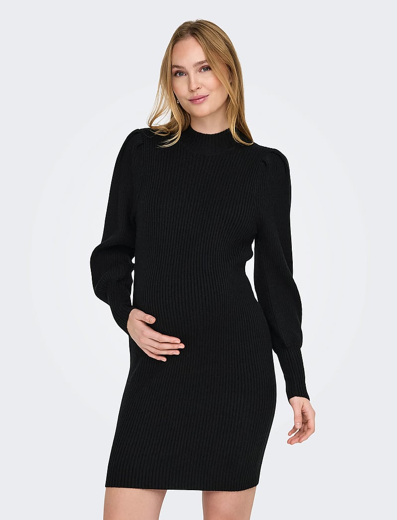 Only Maternity - OLMKATIA L/S DRESS KNT NOOS - stickade klänningar - black - 0