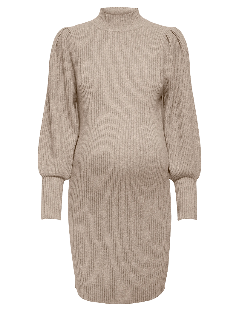 Only Maternity - OLMKATIA L/S DRESS KNT NOOS - strikkjoler - mocha meringue - 1