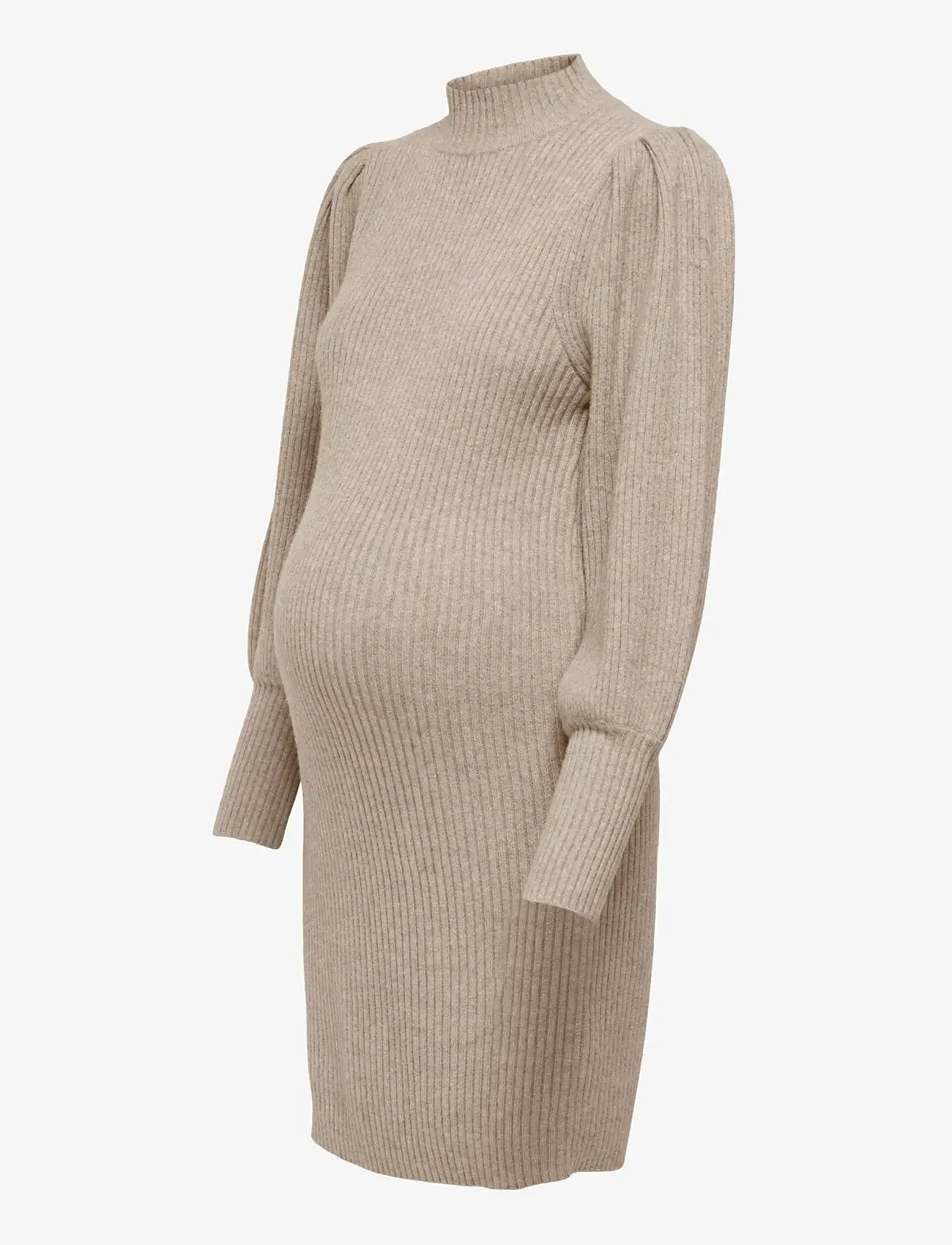Only Maternity - OLMKATIA L/S DRESS KNT NOOS - strikkjoler - mocha meringue - 3