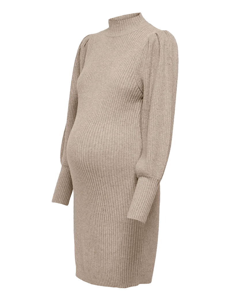 Only Maternity - OLMKATIA L/S DRESS KNT NOOS - strikkjoler - mocha meringue - 3