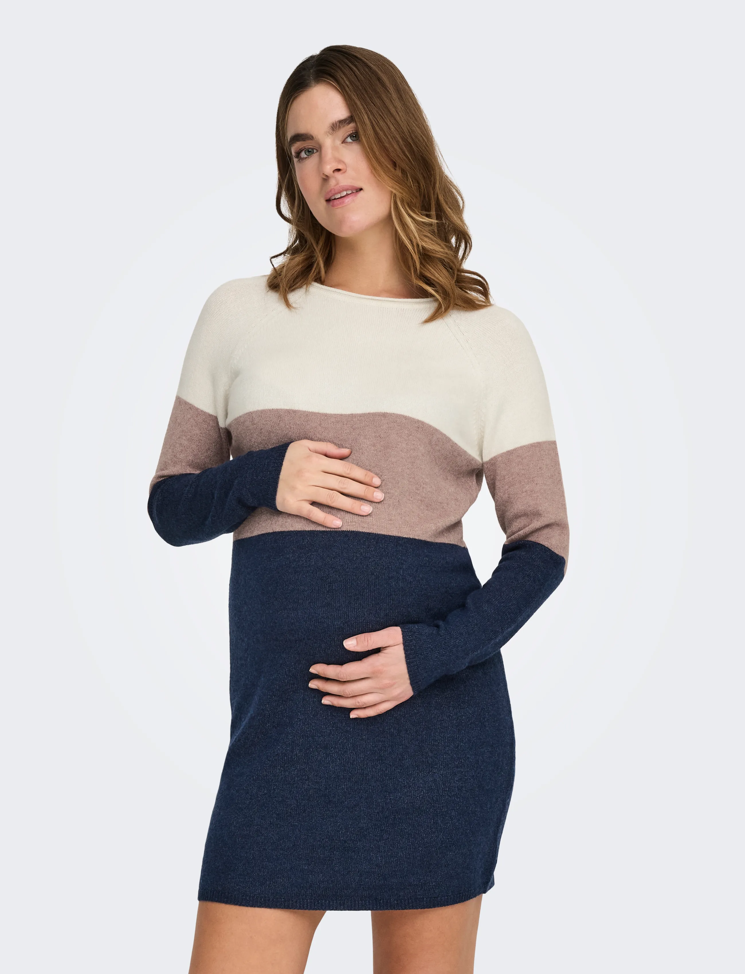 Only Maternity OLMLILLO L/S DRESS KNT NOOS - Stickade klänningar - WHITECAP GRAY / navy