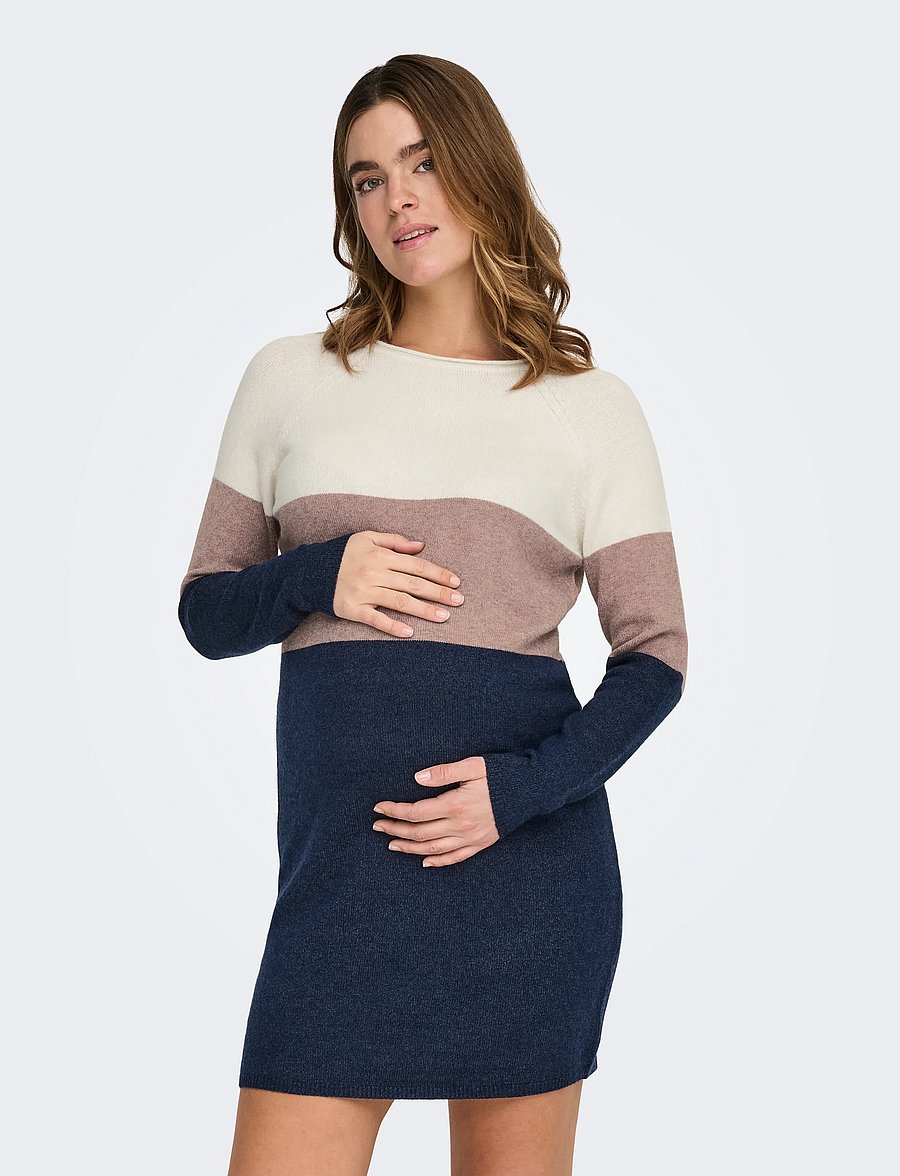 Only Maternity - OLMLILLO L/S DRESS KNT NOOS - stickade klänningar - whitecap gray - 0