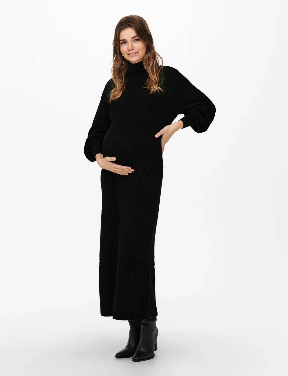 Only Maternity - OLMLUCCA L/S O-NECK DRESS KNT - knitted dresses - black - 0