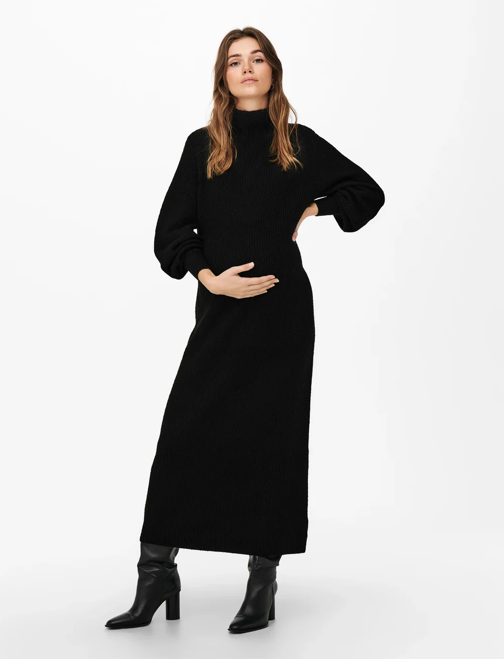 Only Maternity - OLMLUCCA L/S O-NECK DRESS KNT - knitted dresses - black - 5
