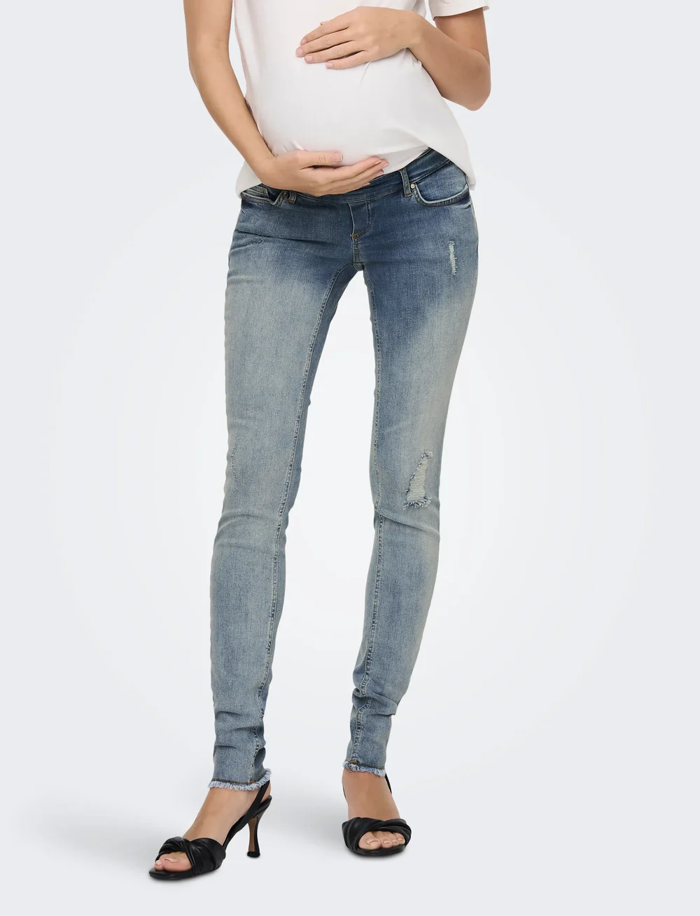 Only Maternity - OLMBLUSH MID SK ANK RW DNM NOOS - bottoms - medium blue denim - 0
