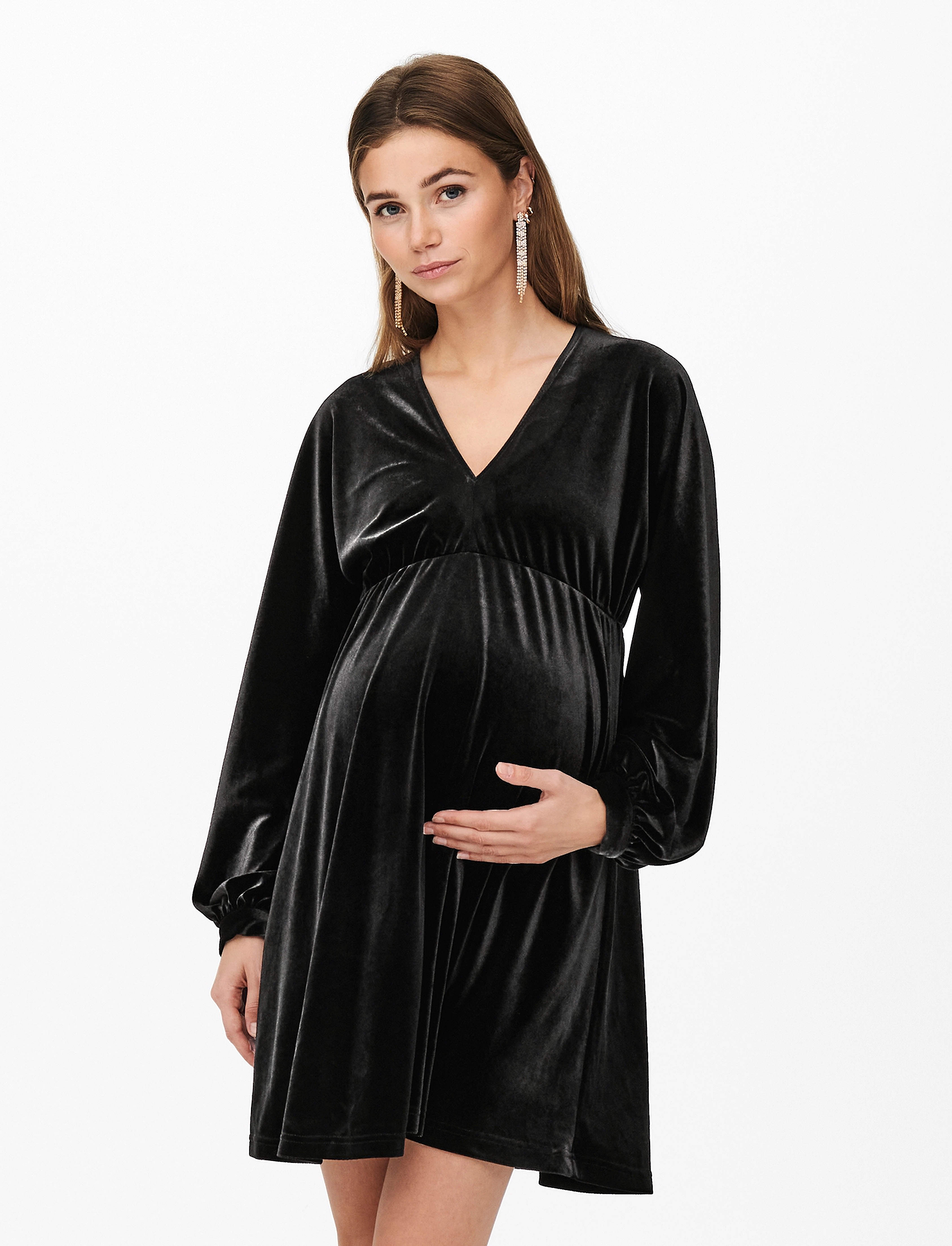 Only Maternity OLMESME LIFE LS VELOUR DNM DRESS - Minikleidid - BLACK / black