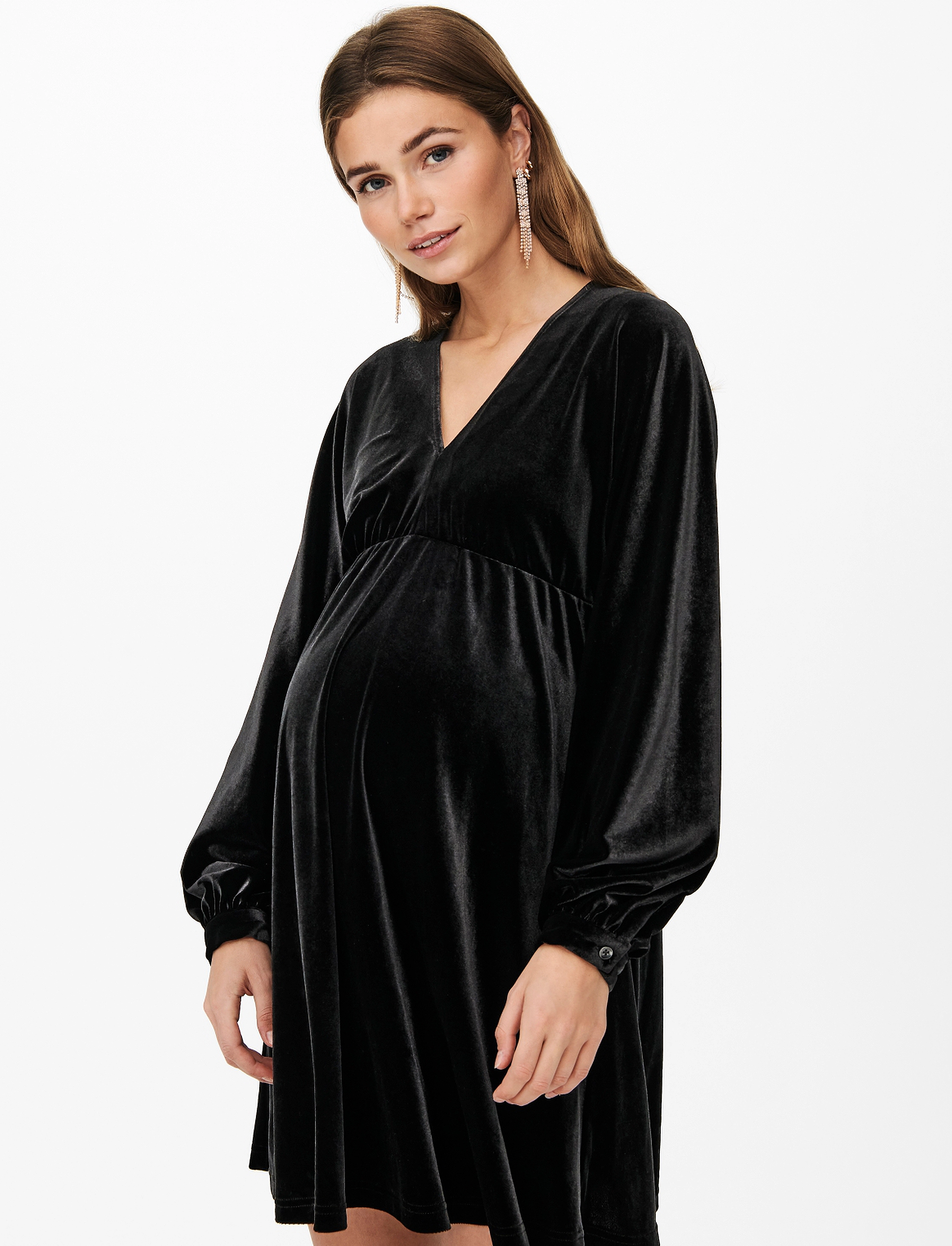 Only Maternity - OLMESME LIFE LS VELOUR DNM DRESS - kurze kleider - black - 5