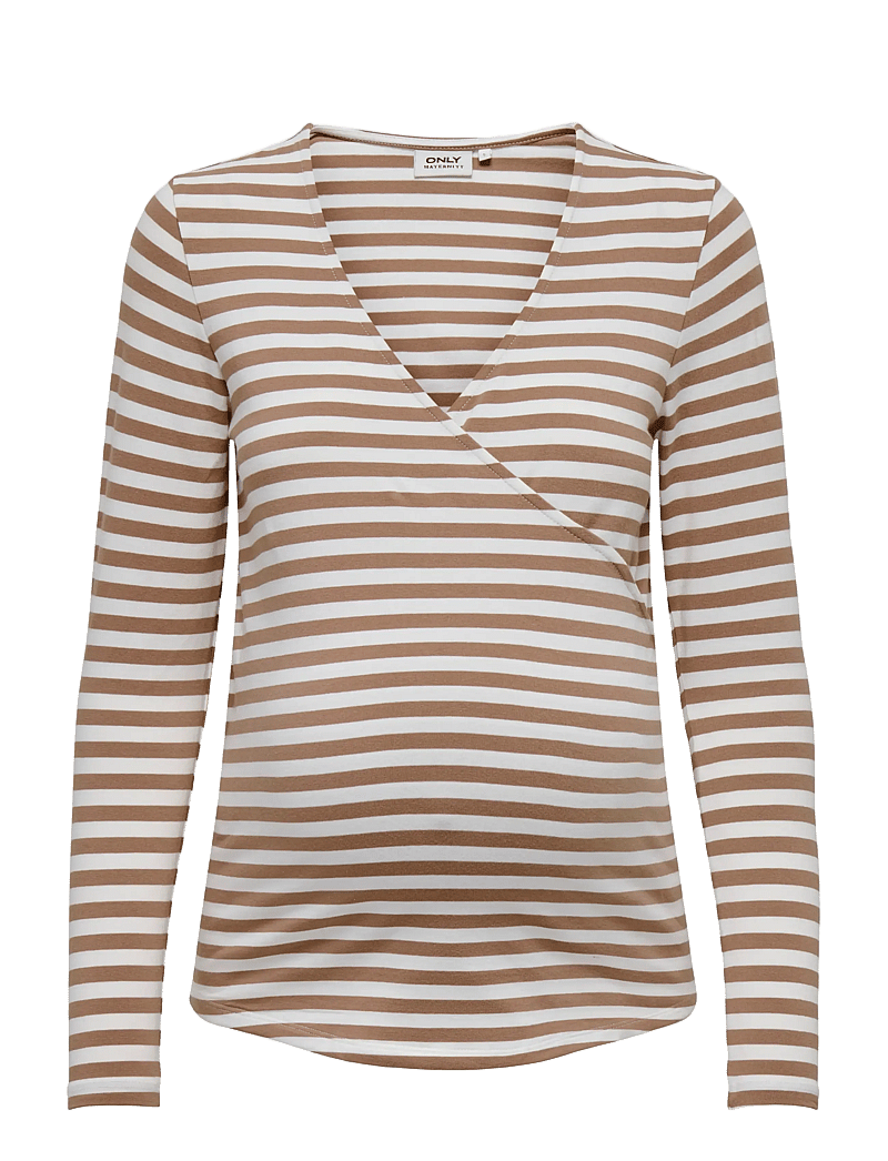 Only Maternity - OLMJOY L/S WRAP STRIPES TOP JRS NOOS - langärmlige tops - beaver fur - 1