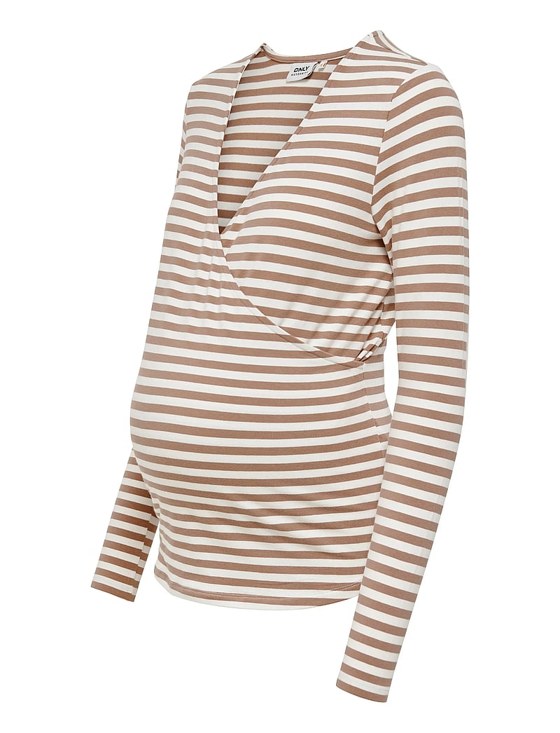 Only Maternity - OLMJOY L/S WRAP STRIPES TOP JRS NOOS - langärmlige tops - beaver fur - 4