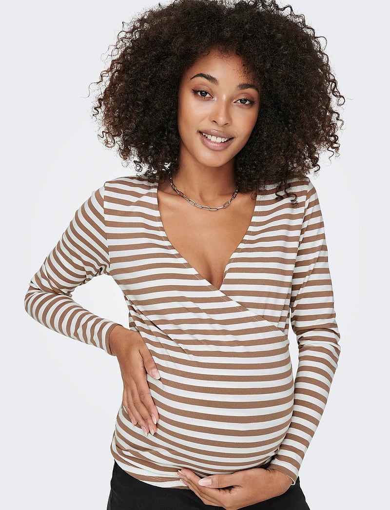 Only Maternity - OLMJOY L/S WRAP STRIPES TOP JRS NOOS - langärmlige tops - beaver fur - 5