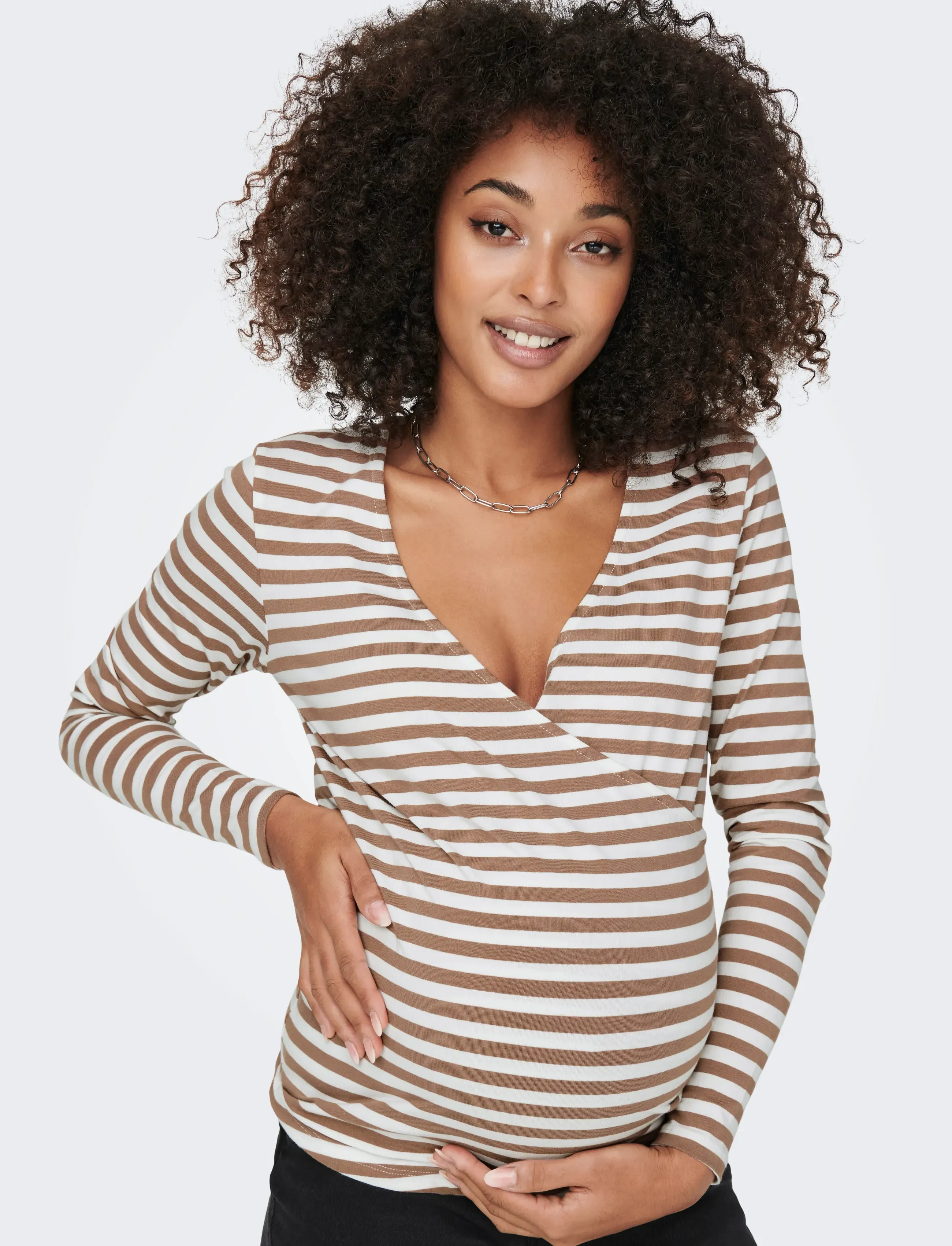 Only Maternity - OLMJOY L/S WRAP STRIPES TOP JRS NOOS - langärmlige tops - beaver fur - 5