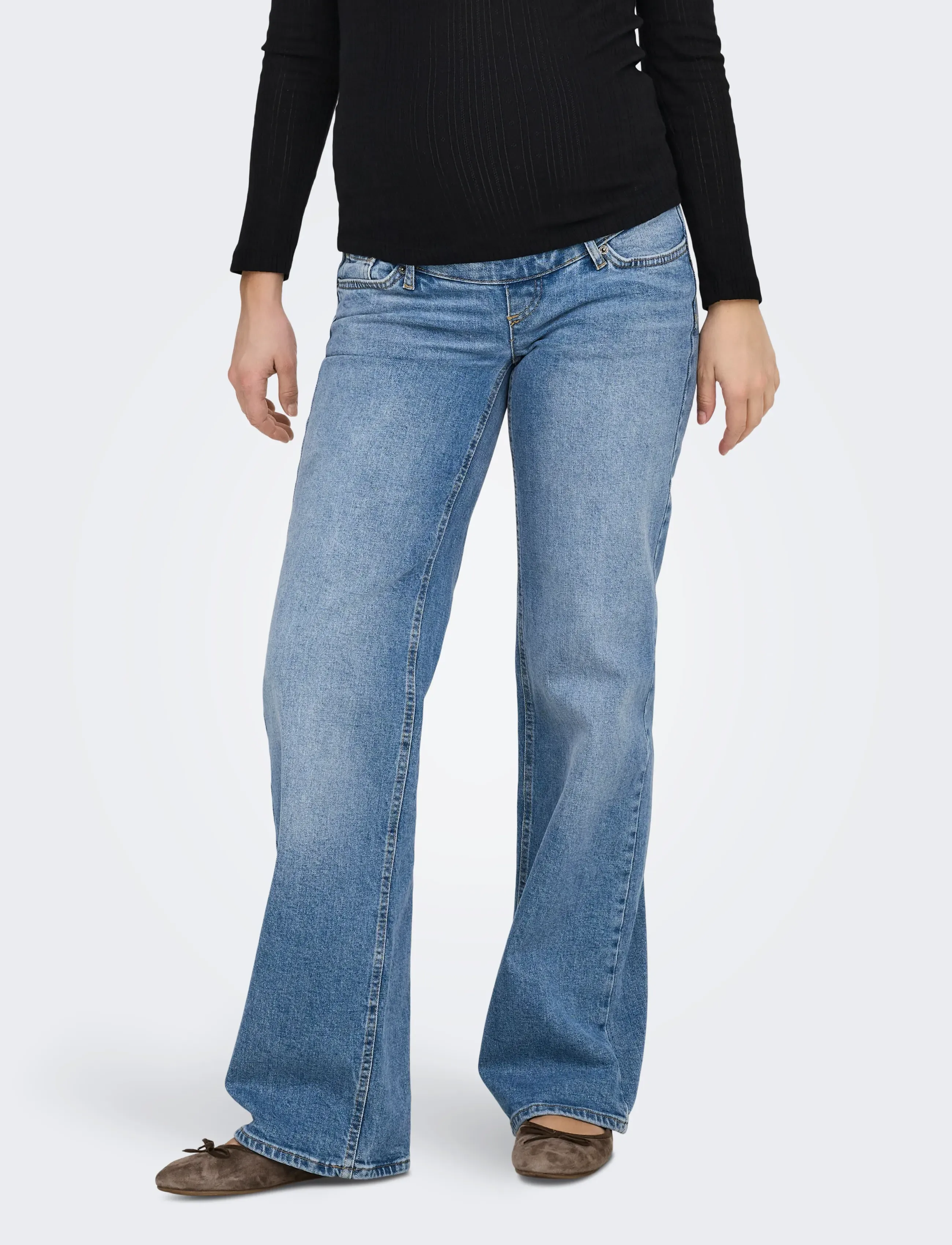 Only Maternity Olmjuicy Hw Wide Leg Rea365 Noos, Kvinder, Højtaljede Wide Leg Ventebukser, Blå, Str: S x 34