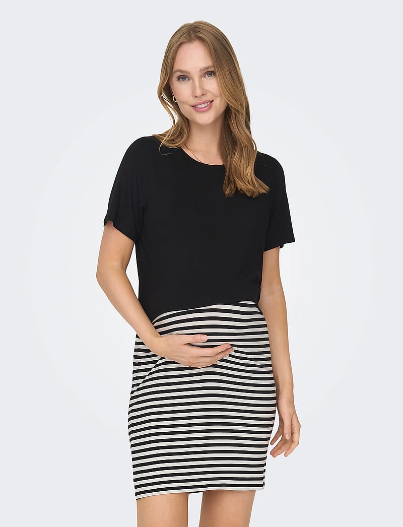Only Maternity - OLMOLINE S/S O-NECK NURSI DRESS JRS NOOS - t-shirt-kleider - black - 0