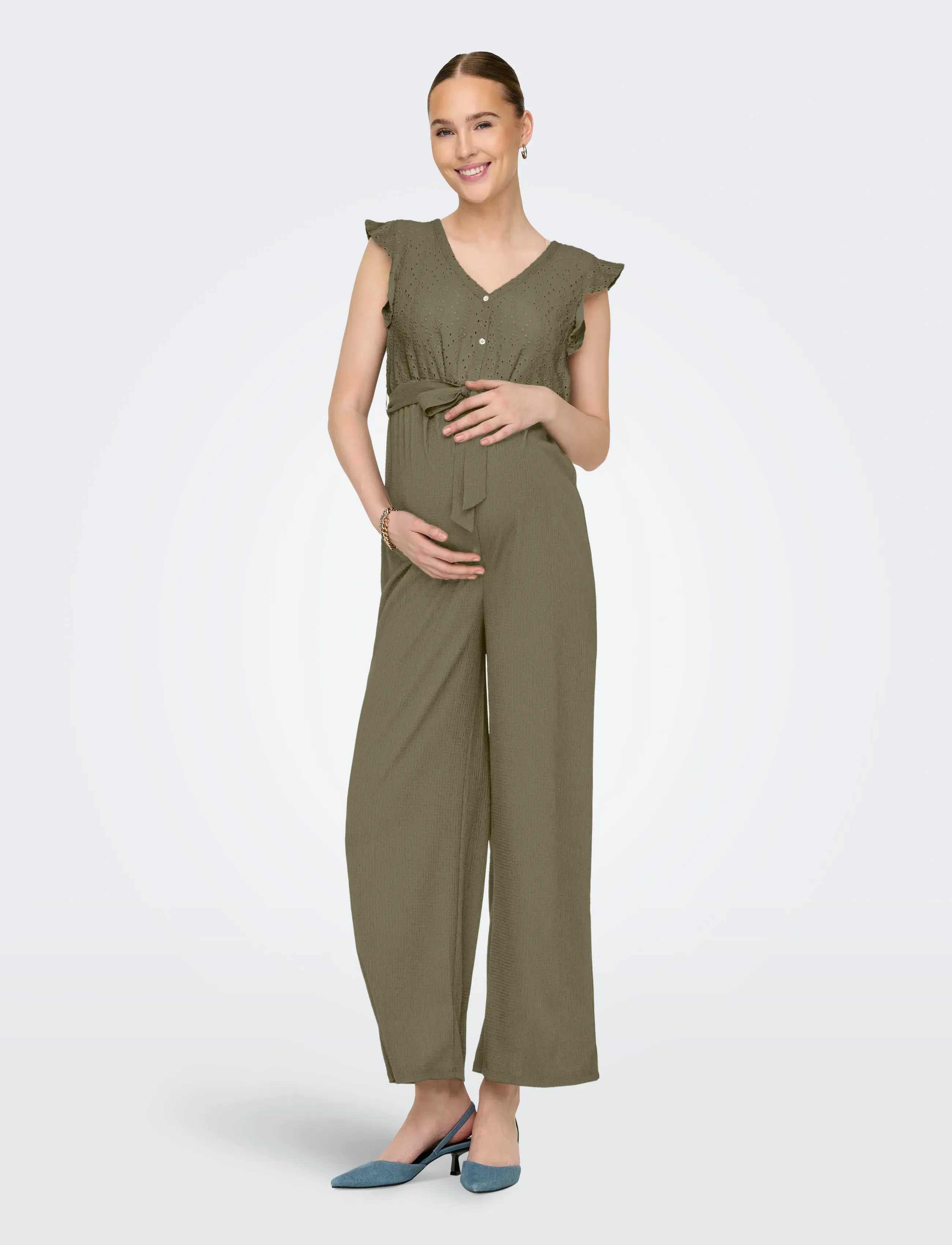 Only Maternity Olmelisa S/L V-Neck Jumpsuit Jrs, M, Khaki green, Underdele > Jumpsuits, Dame
