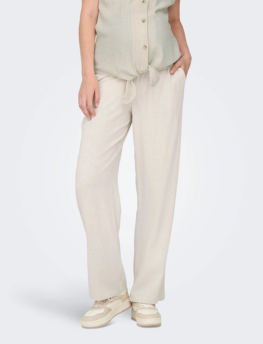 Only Maternity - OLMSIESTA MW PULL-UP LINEN BL PANT NOOS - lina bikses - moonbeam - 0