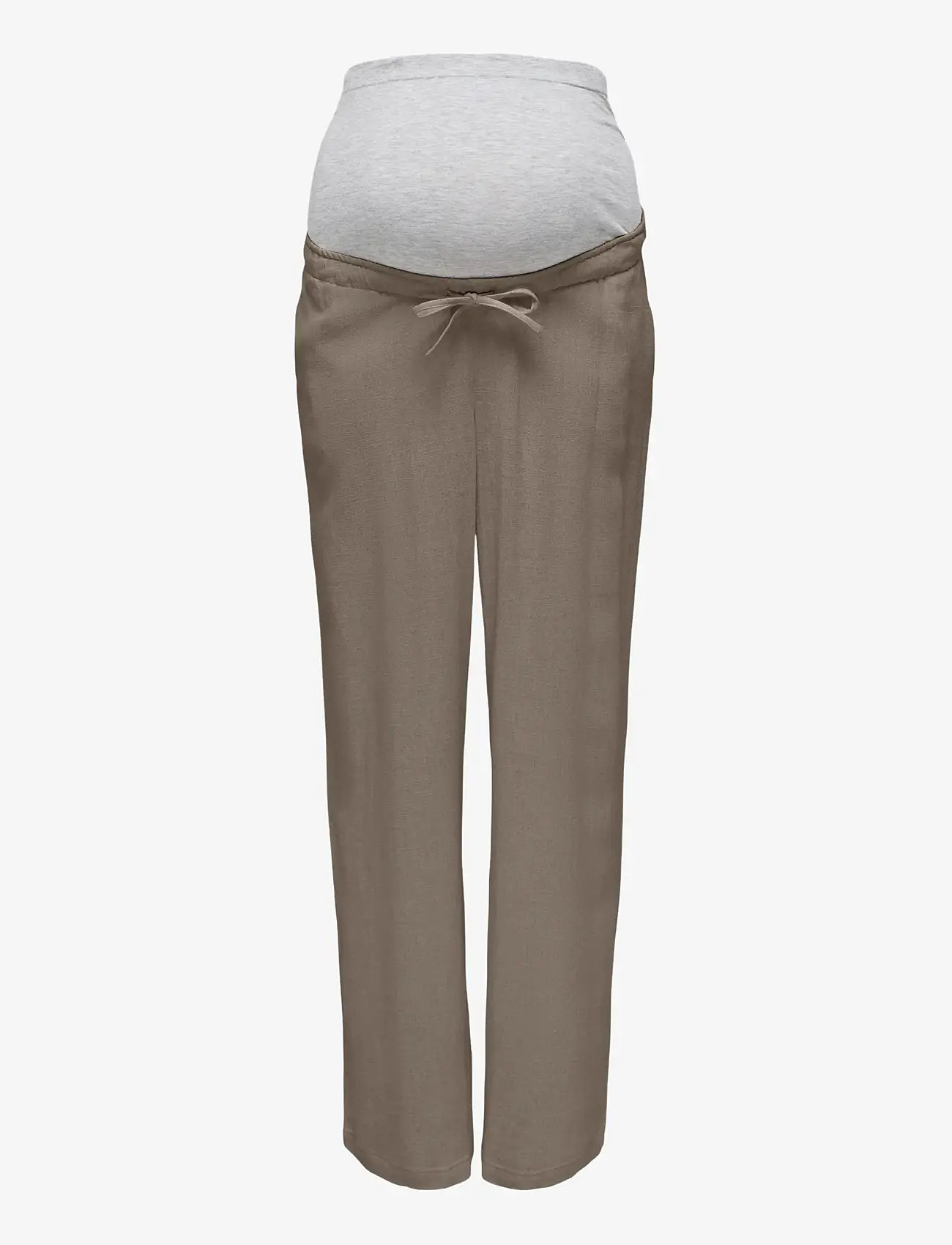 Only Maternity - OLMSIESTA MW PULL-UP LINEN BL PANT NOOS - hørbukser - walnut - 0