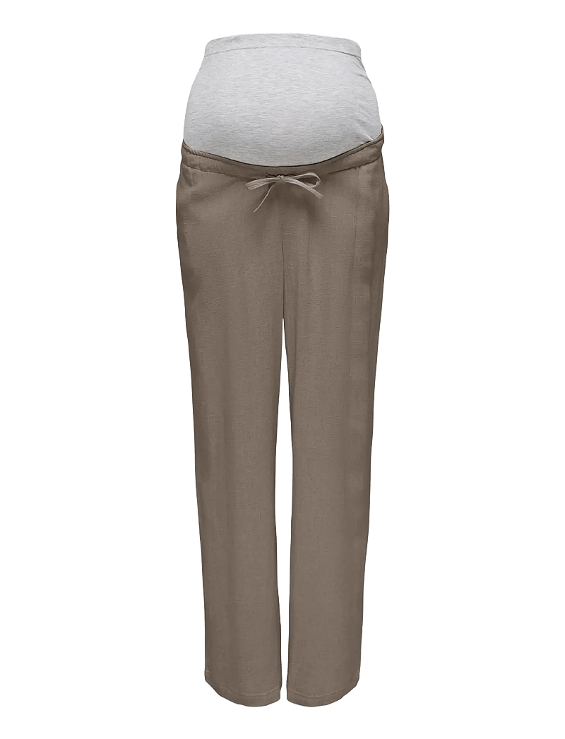 Only Maternity - OLMSIESTA MW PULL-UP LINEN BL PANT NOOS - hørbukser - walnut - 0