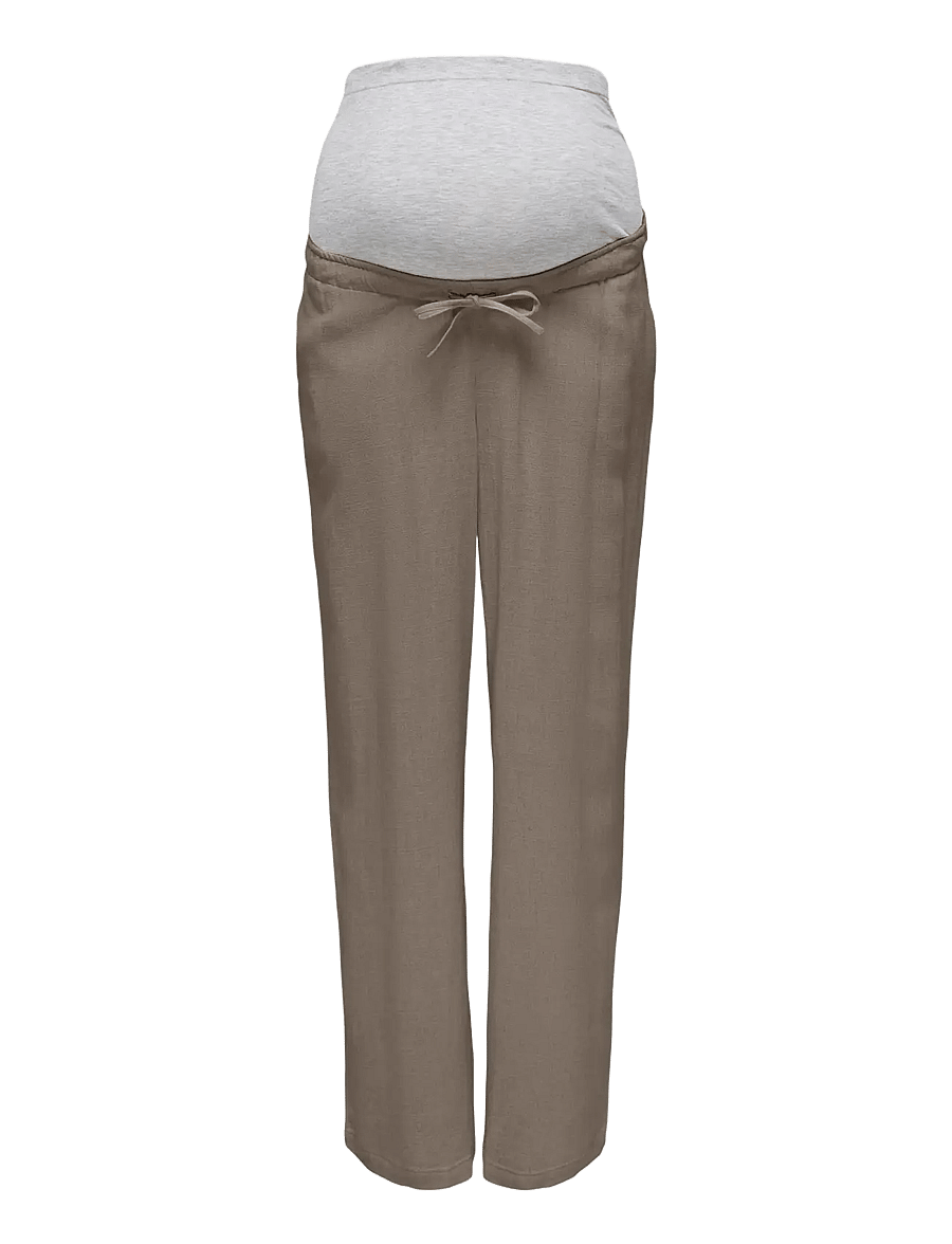 Only Maternity - OLMSIESTA MW PULL-UP LINEN BL PANT NOOS - leinenhosen - walnut - 0