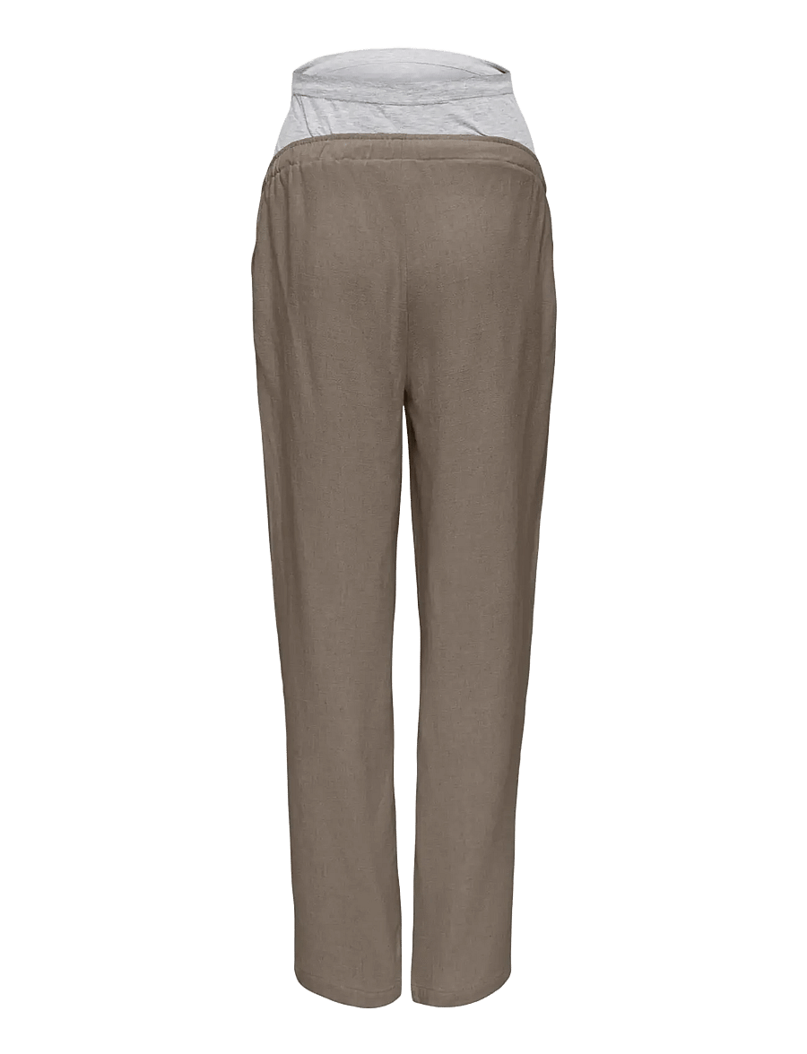 Only Maternity - OLMSIESTA MW PULL-UP LINEN BL PANT NOOS - leinenhosen - walnut - 1